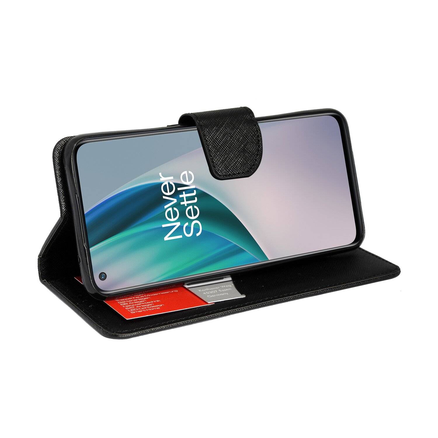 Buch Tasche "Fancy" für OnePlus Nord N10 Handy Hülle Etui Brieftasche Schutzhülle mit Standfunktion, Kartenfach Schwarz