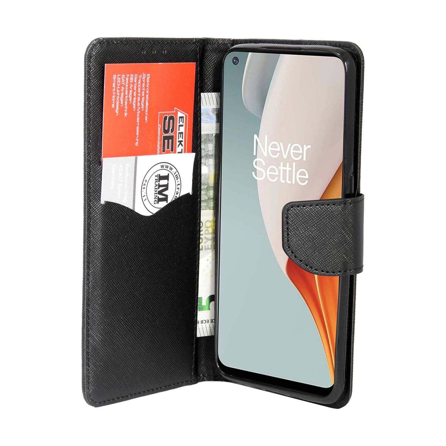 Buch Tasche "Fancy" für OnePlus Nord N100 Handy Hülle Etui Brieftasche Schutzhülle mit Standfunktion, Kartenfach Schwarz