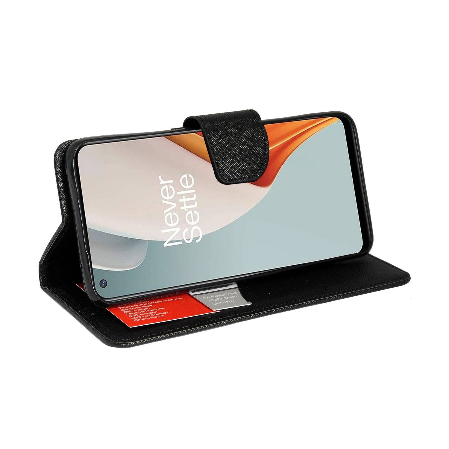 Buch Tasche "Fancy" für OnePlus Nord N100 Handy Hülle Etui Brieftasche Schutzhülle mit Standfunktion, Kartenfach Schwarz