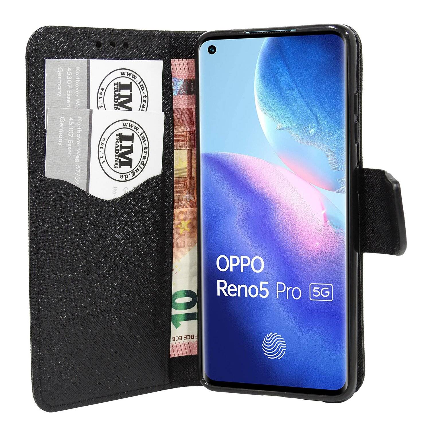 Buch Tasche "Fancy" für OPPO RENO 5 PRO 5G Handy Hülle Etui Brieftasche Schutzhülle mit Standfunktion Kartenfach Schwarz