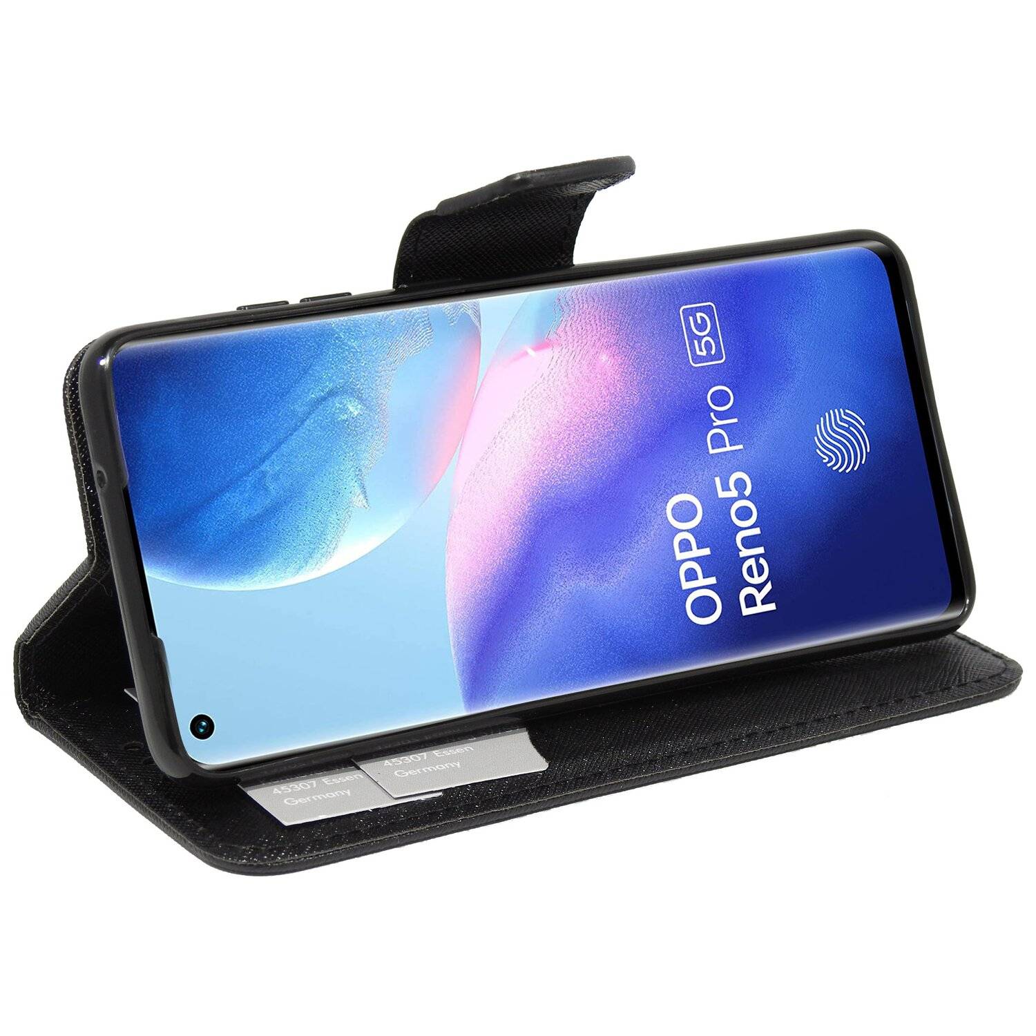 Buch Tasche "Fancy" für OPPO RENO 5 PRO 5G Handy Hülle Etui Brieftasche Schutzhülle mit Standfunktion Kartenfach Schwarz