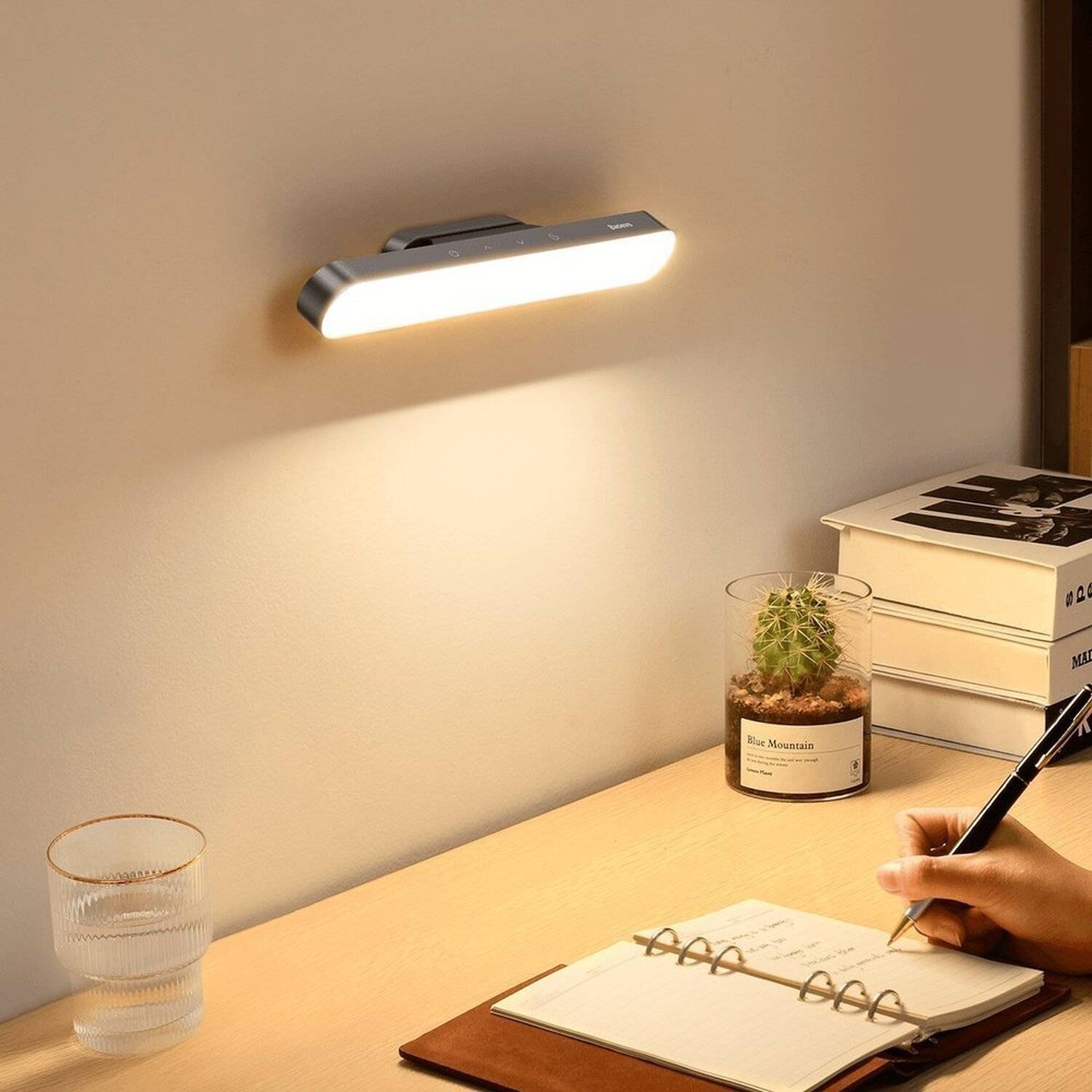 Baseus Magnetische Nachttischlampe LED Unterbaulampe Leselampe Tragbar Drahtlos Touch Schreibtischlampe, grau