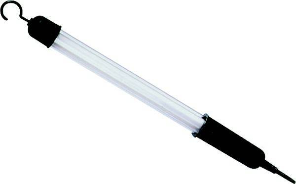 Eine Nahaufnahme eines schlanken, transparenten Stabes mit schwarzen Griffen an beiden Enden, der einem LED-Lichtstahlstab oder einem Taktstock ähnelt.