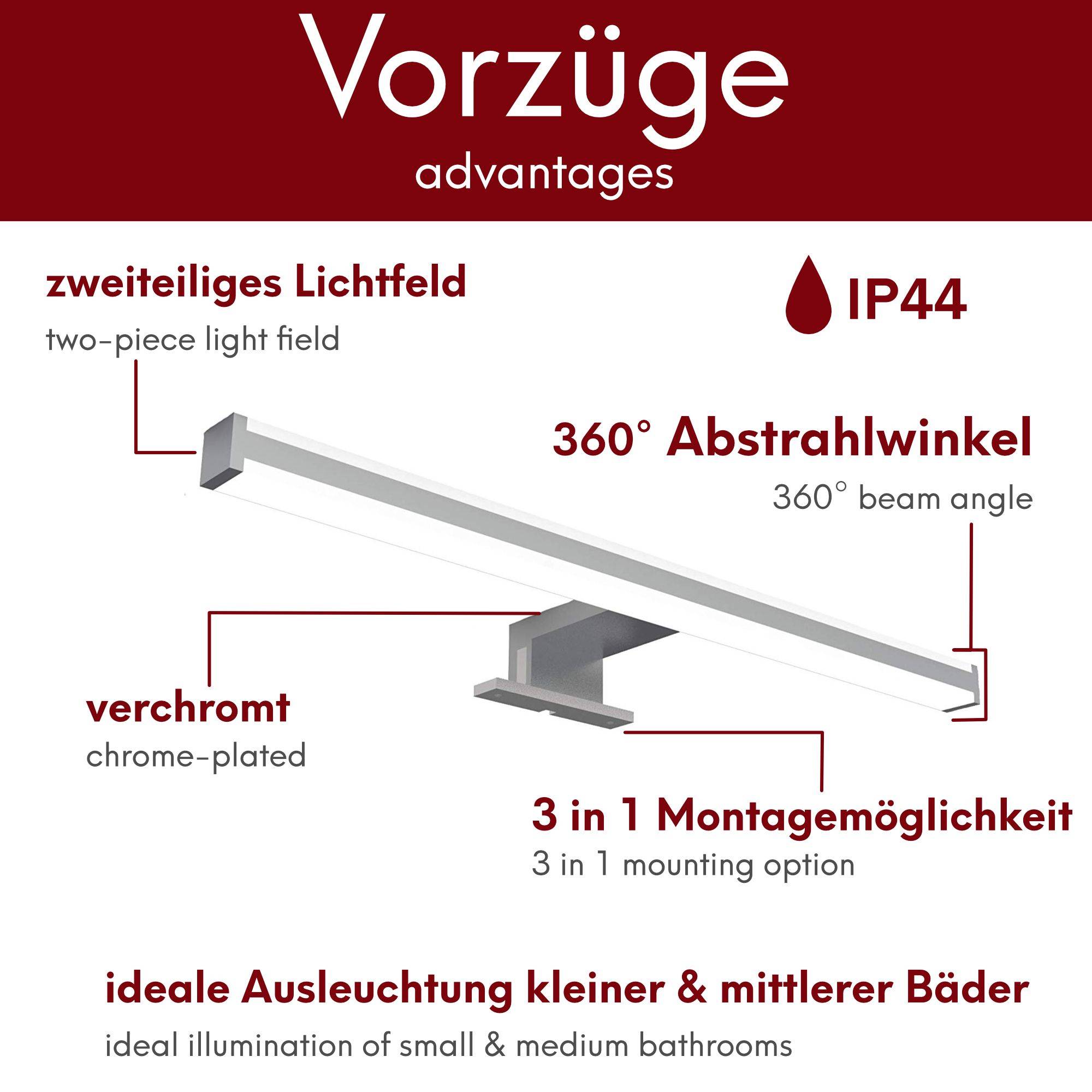 kalb | 41cm LED Spiegelleuchte Sandro, Badleuchte 230V warmweiß od. neutralweiß
