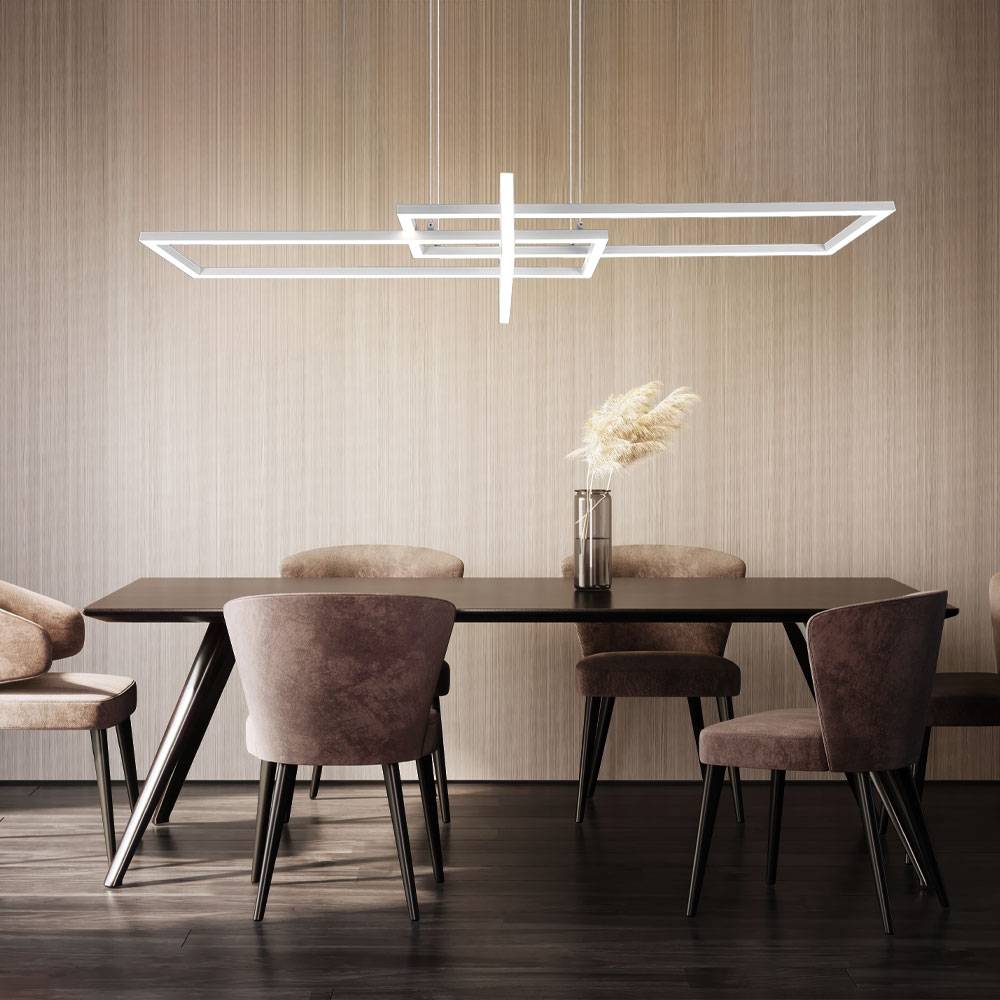 LED Hängeleuchte Esstisch dimmbar Hängelampe Wohnzimmer Modern LED Deckenleuchte Esszimmer, mit Switch Dimmer in weiß,1x 34W LED 4400lm 4000K, BxH