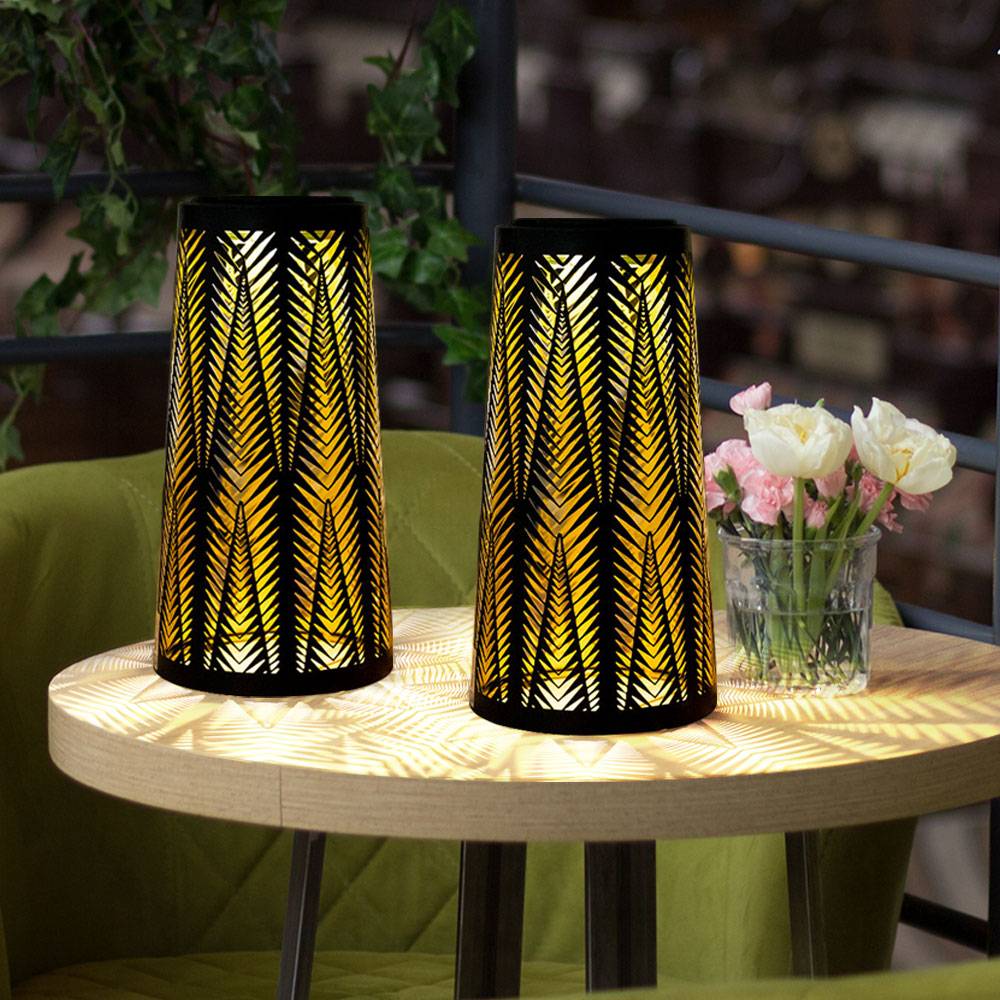 Solarlampe Tisch aussen Solarlicht Tisch für Außen Solar Laterne Balkon schwarz, Säule mit Lichteffekt, goldenes Innere,1x LED warmweiß, H 24,5 cm