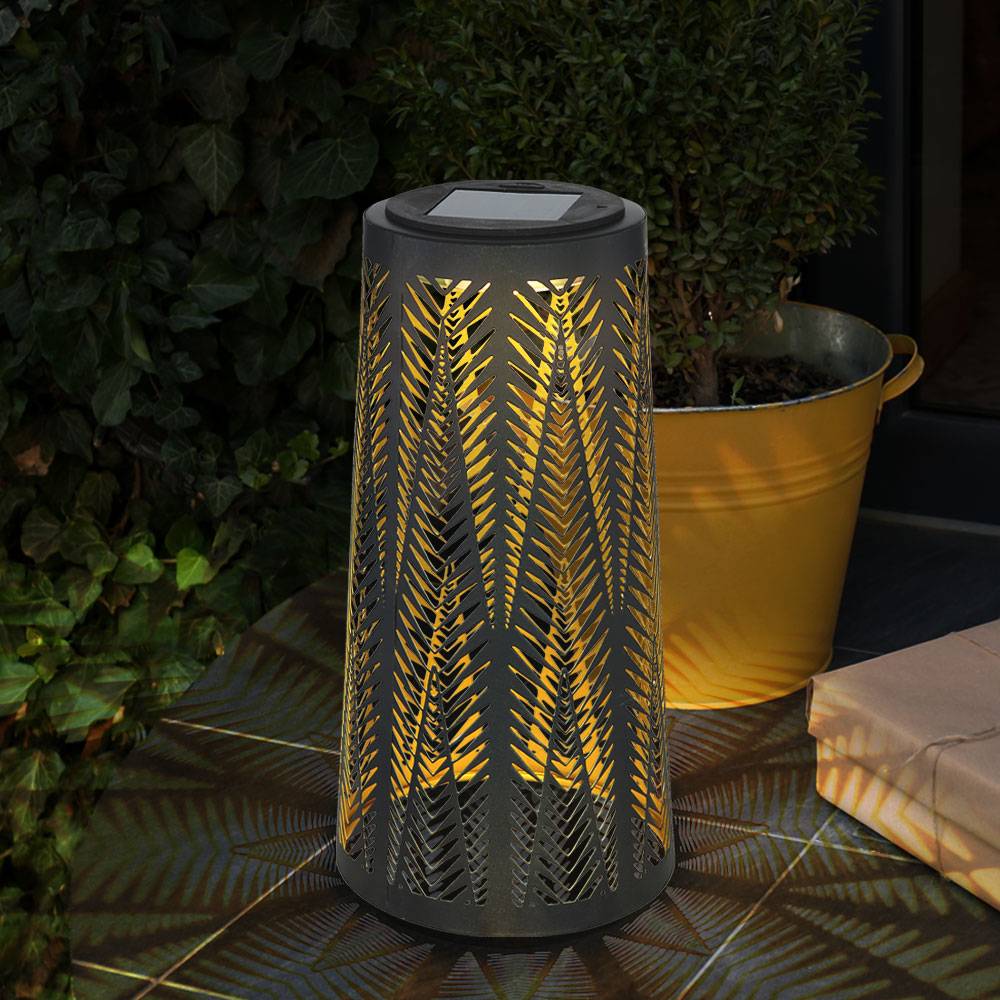 Solarlampe Tisch aussen Solarlicht Tisch für Außen Solar Laterne Balkon schwarz, Säule mit Lichteffekt, goldenes Innere,1x LED warmweiß, H 24,5 cm