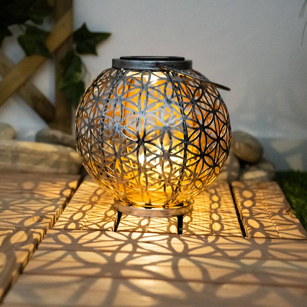 Solar Lampe Outdoor Solarleuchte orientalisch LED Solar Laterne Außen, Lichteffekt Lebensblume, 1x LED warmweiß, DxH 20x29 cm, Terrasse Garten