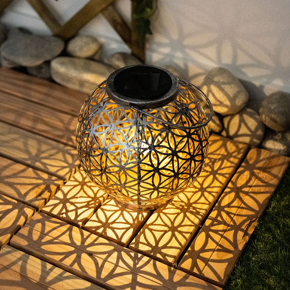 Solar Lampe Outdoor Solarleuchte orientalisch LED Solar Laterne Außen, Lichteffekt Lebensblume, 1x LED warmweiß, DxH 20x29 cm, Terrasse Garten