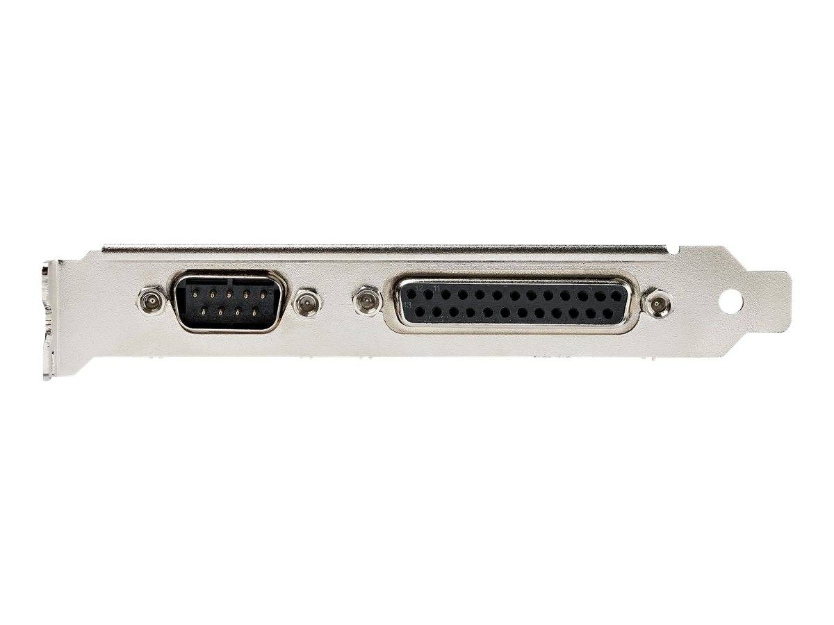 Computeradapterbracket mit zwei Anschlüssen: ein 9-poliger Seriellstecker und ein 25-poliger Parallelstecker.