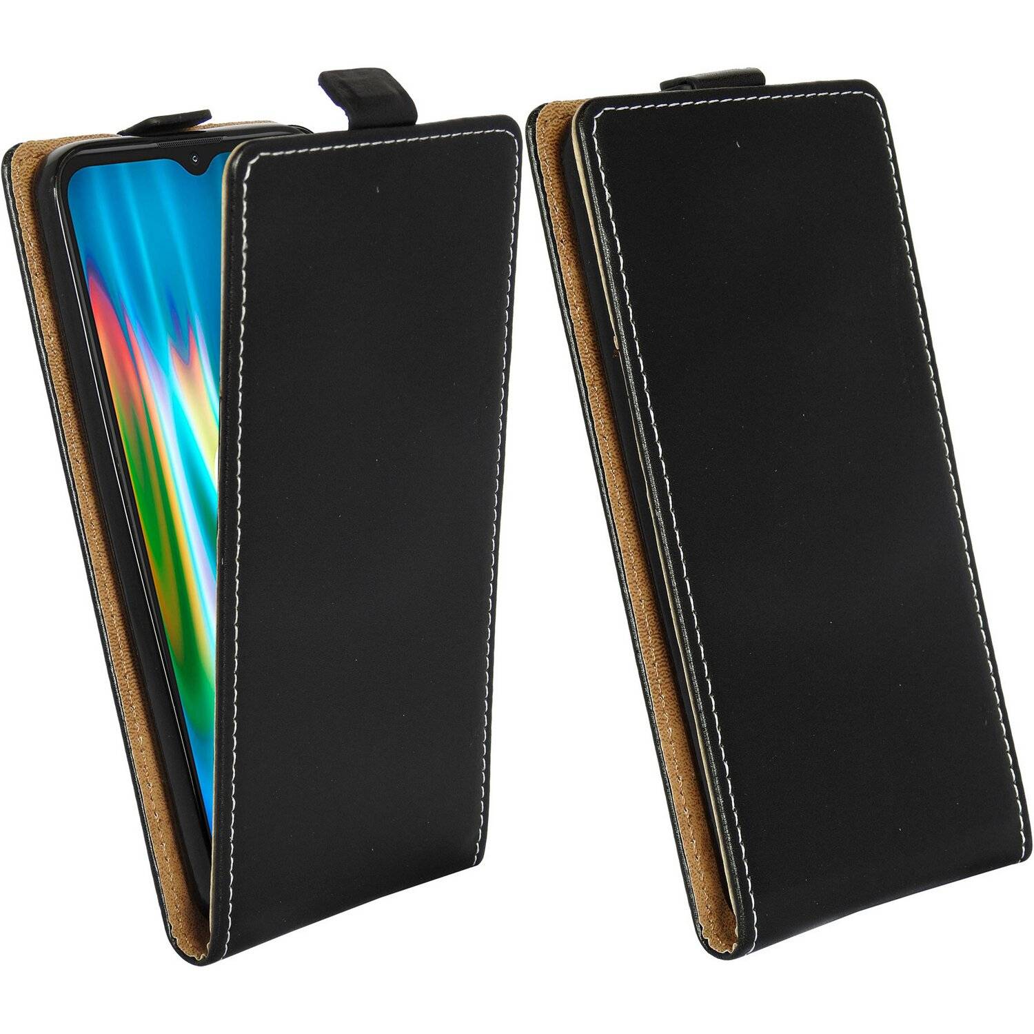 Flip Case kompatibel mit MOTOROLA MOTO E7 PLUS Handy Tasche vertikal aufklappbar Schutzhülle Klapp Hülle Schwarz