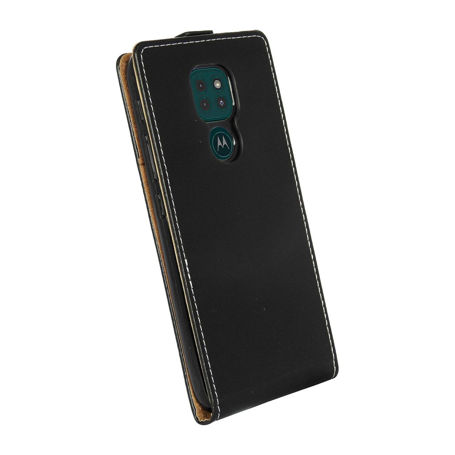 Flip Case kompatibel mit MOTOROLA MOTO E7 PLUS Handy Tasche vertikal aufklappbar Schutzhülle Klapp Hülle Schwarz
