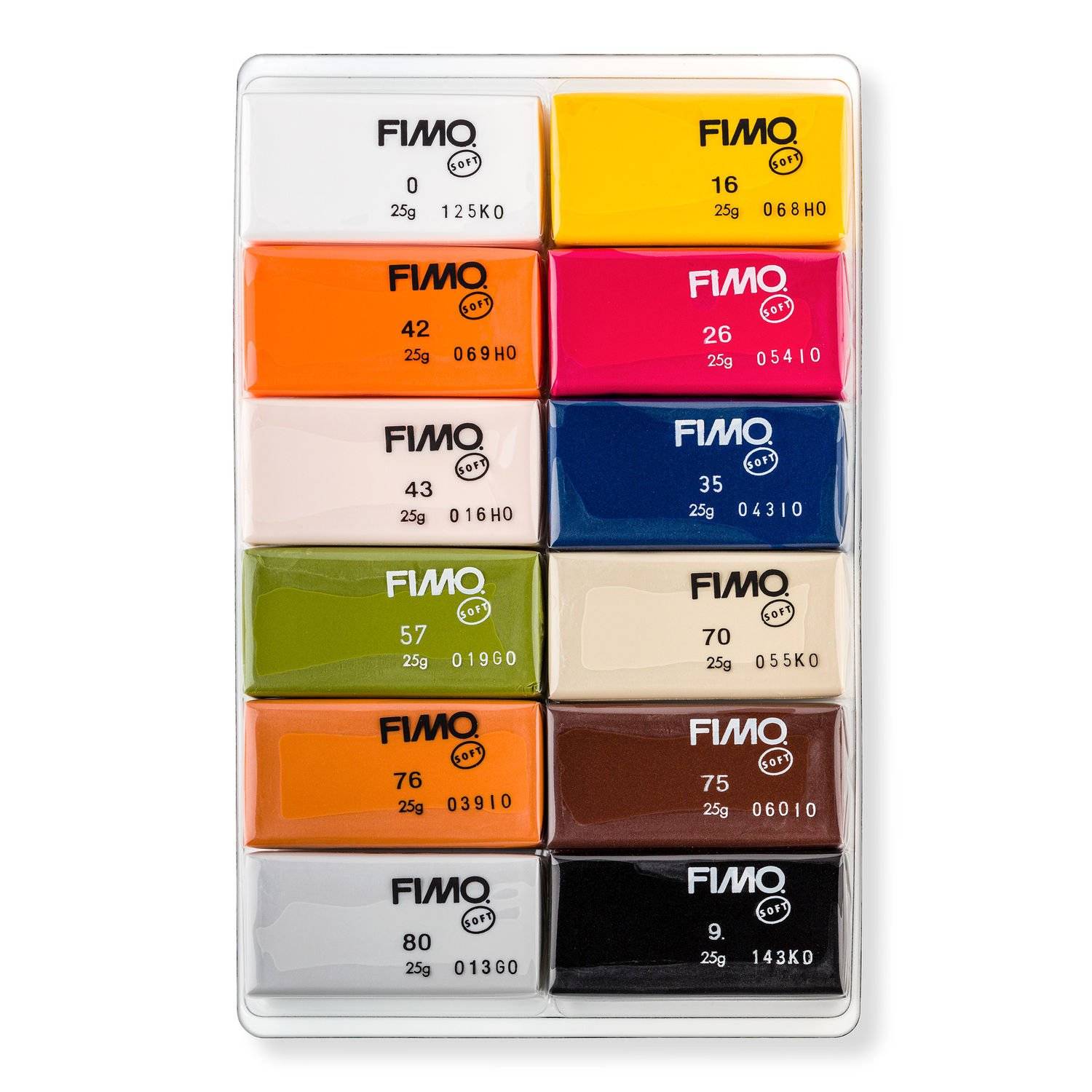Staedtler FIMO 8023 C, Modellierton, Schwarz, Blau, Schokolade, Farbe Cognac, Grau, Olive, Orange, Pink, Rot, Weiß, Gelb, 12 Stück(e), 12 Farben, 11