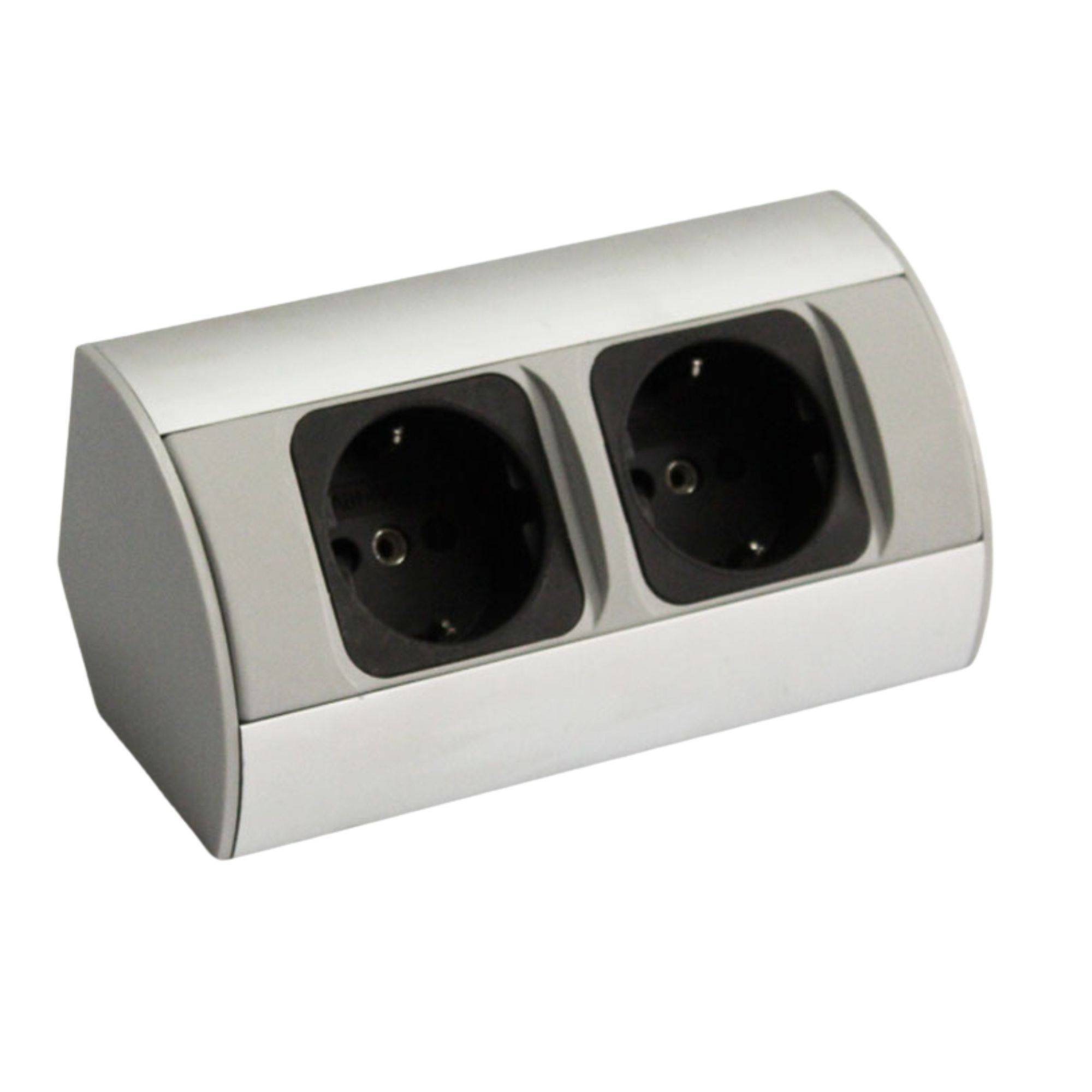 kalb | 2-fach Ecksteckdosenleiste zur Montage, 2x 230V Steckdose, Anschlusskabel ohne Stecker, silber/schwarz