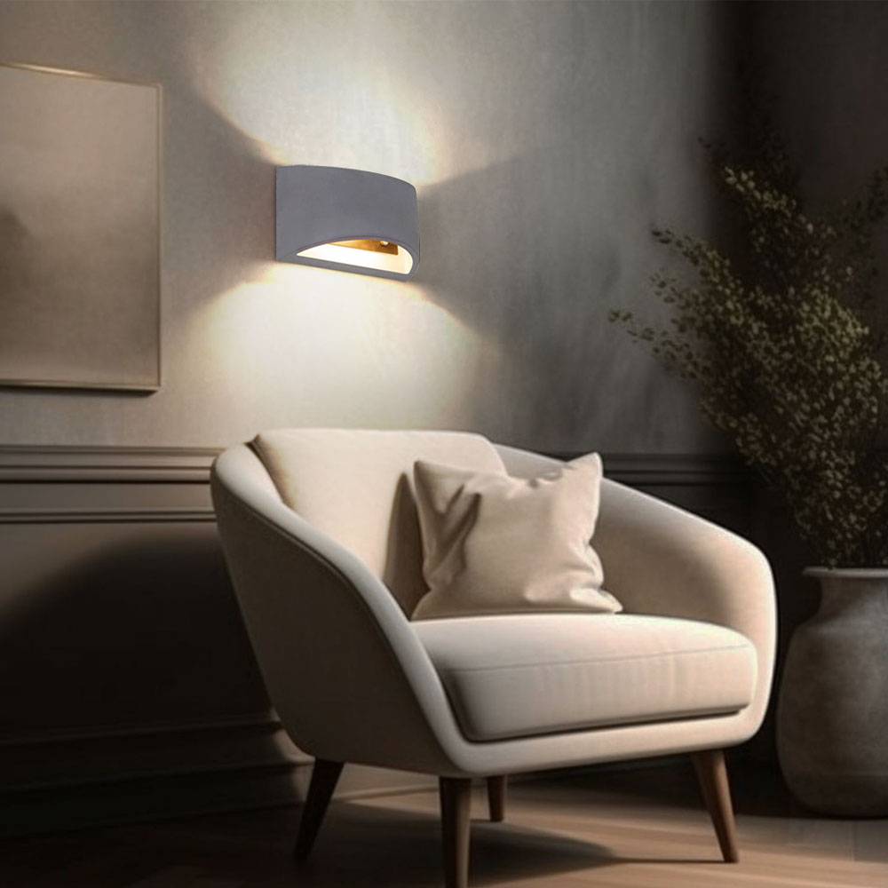 Wandlampe Innen Modern Flur Up and Down Lampe Beton Wandleuchte Treppenhaus Innen, abgerundeter Betonschirm Lichteffekt, 1x G9, BxH 20x12