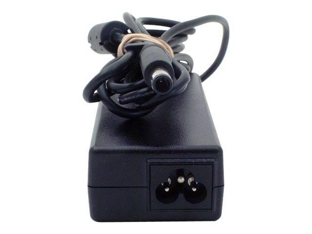 Schwarzer Stromadapter mit Spiralkabel und rundem Stecker auf weißem Hintergrund.