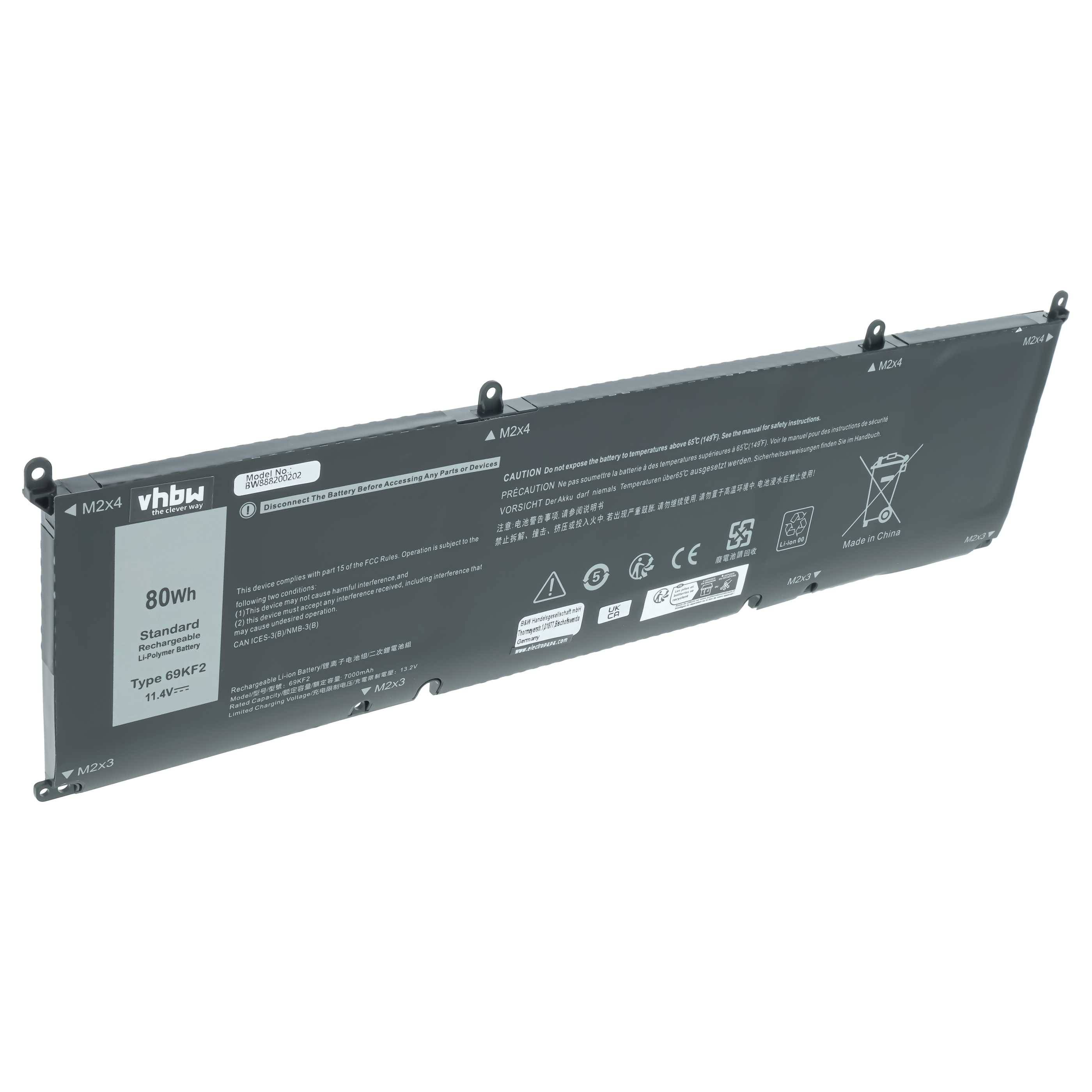 vhbw Akku kompatibel mit Dell XPS 15 9500 Core i7 4K UHD, XPS 15 9500 Notebook (7000 mAh, 11,4 V, Li-Polymer)