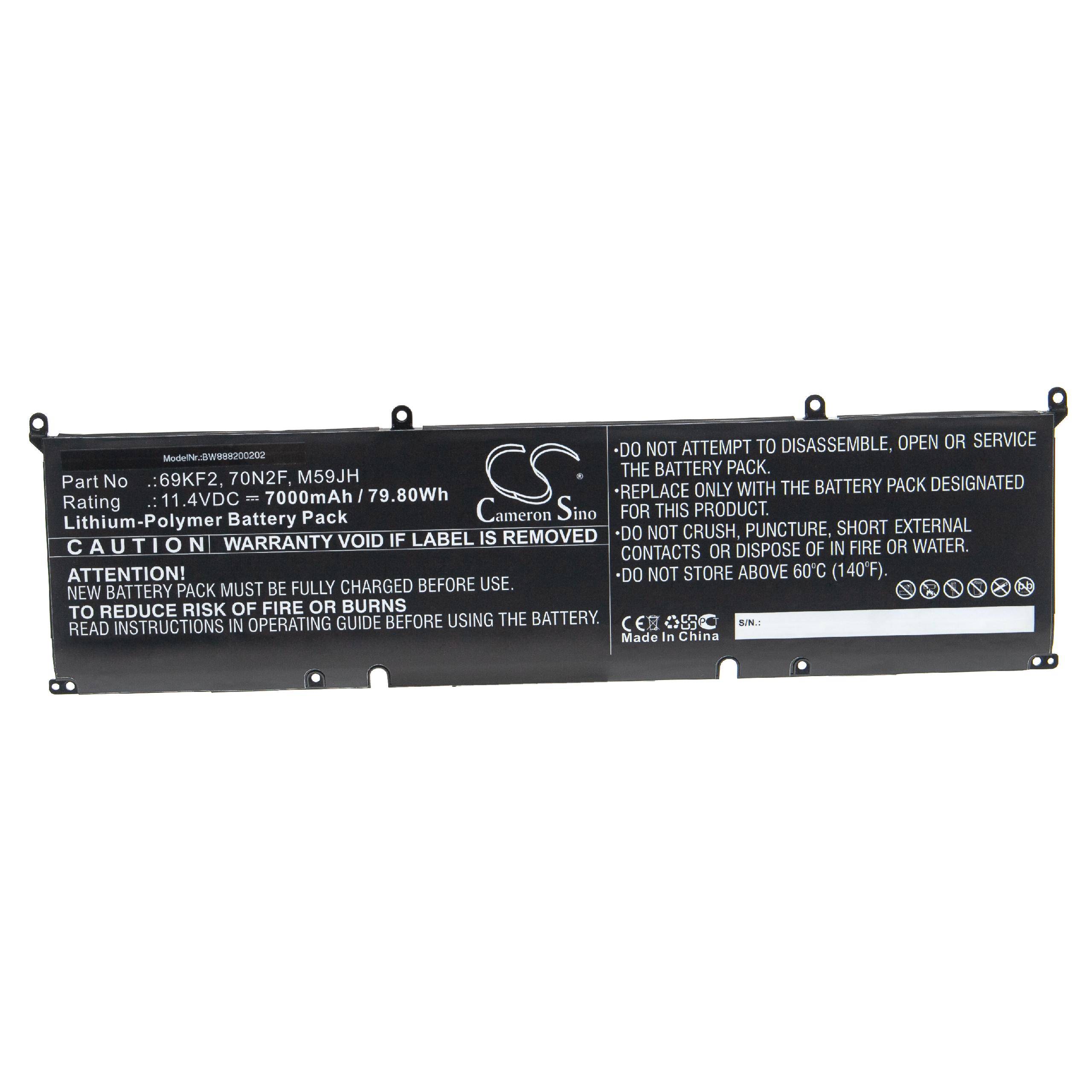 vhbw Akku Ersatz für Dell 69KF2, 70N2F, M59JH für Notebook (7000mAh, 11,4V, Li-Polymer)
