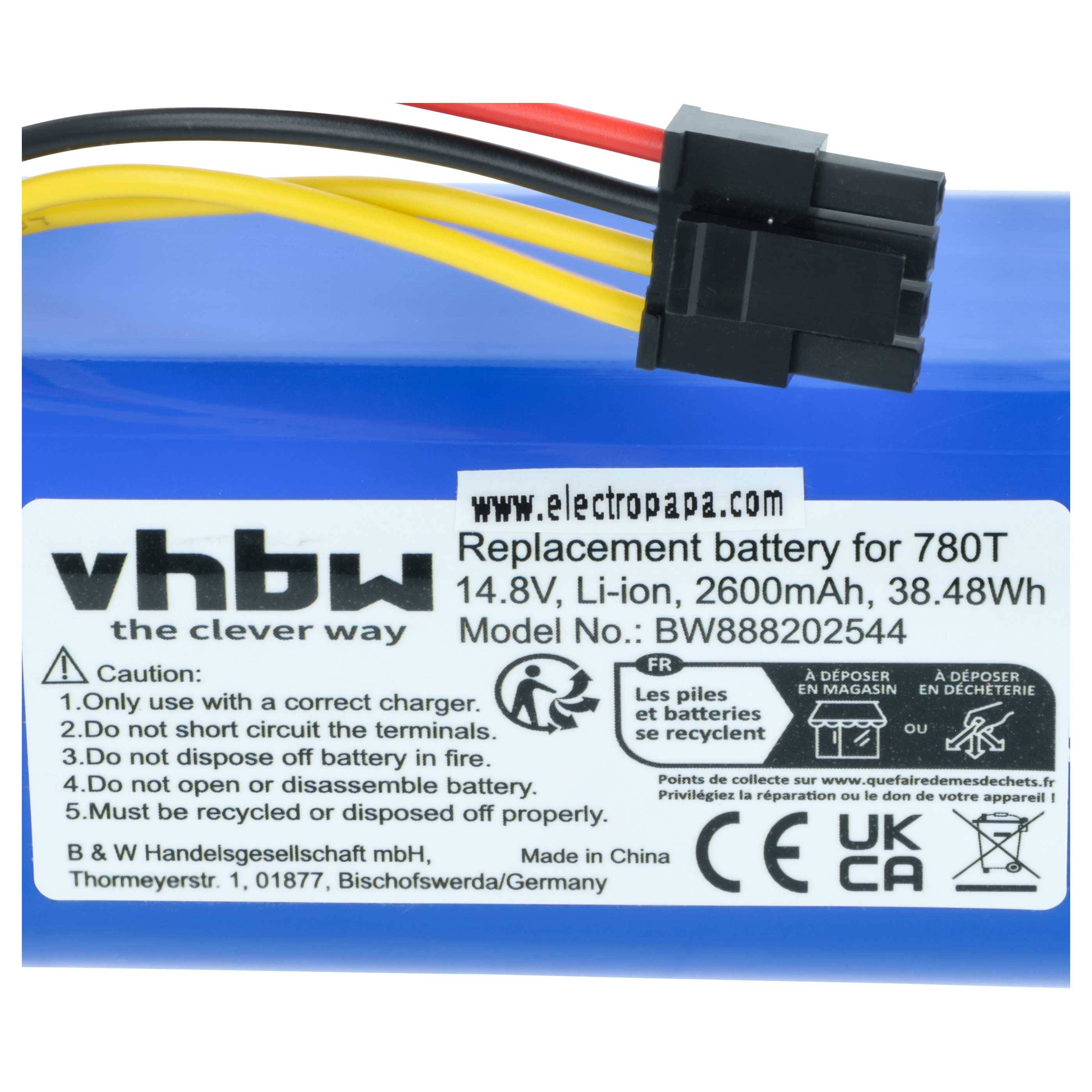 vhbw Akku kompatibel mit Proscenic Cocoa Smart 780T, 790T Saugroboter (2600 mAh, 14,8 V, Li-Ion)