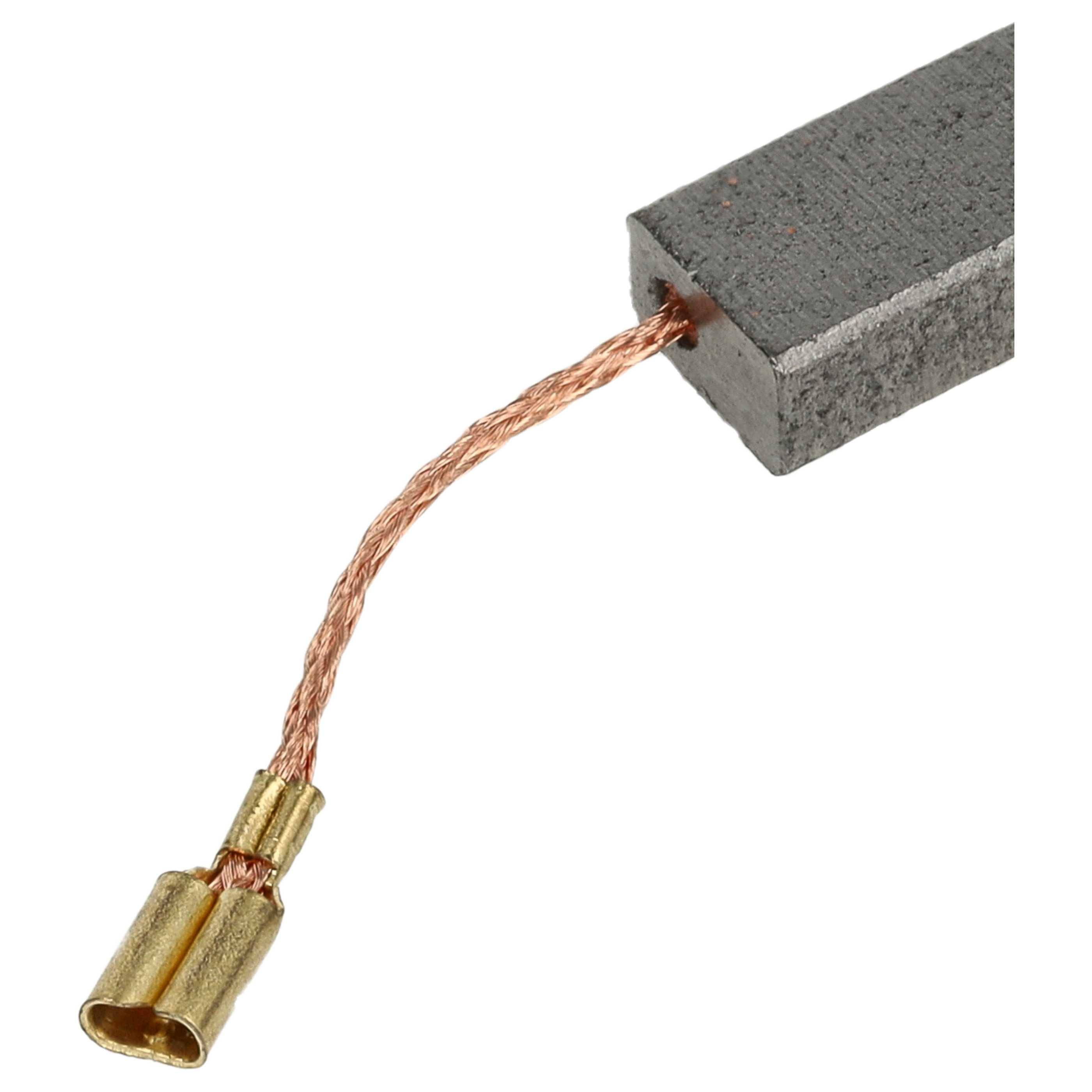 Eine Kohlebürste mit einem angebrachten Metallstecker, die mit einem Kupferdraht verbunden ist und zum Leiten von Strom in Elektromotoren oder Generatoren verwendet wird.