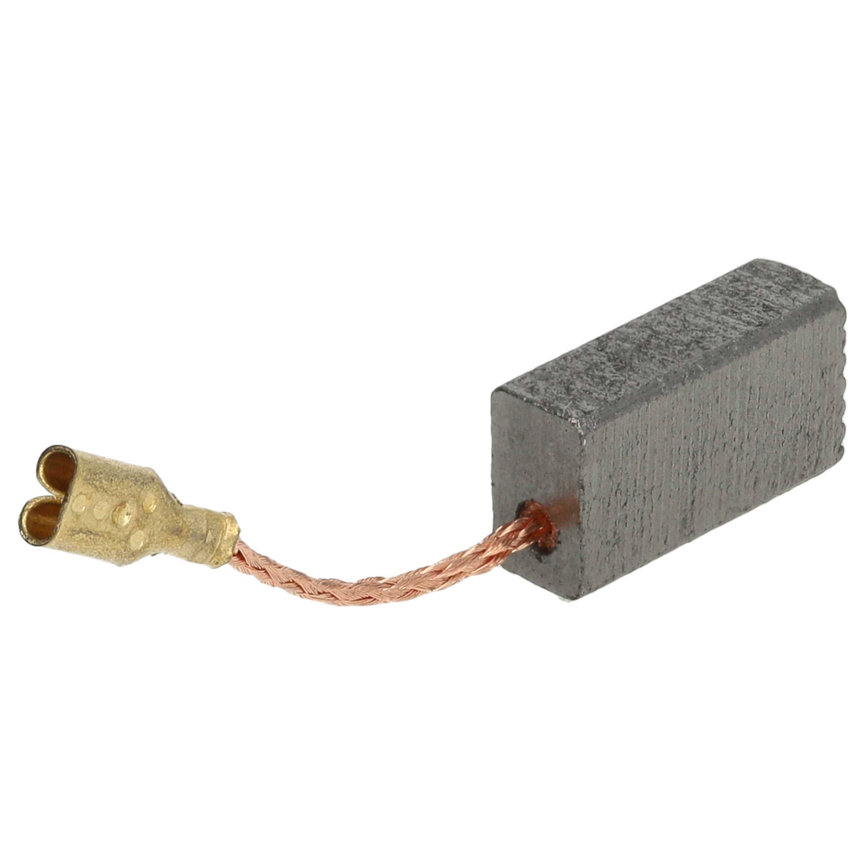Eine Kohlebürste mit angebrachtem geflochtenen Kupferdraht, häufig in Elektromotoren verwendet, um Strom zwischen feststehenden Drähten und beweglichen Teilen zu leiten.
