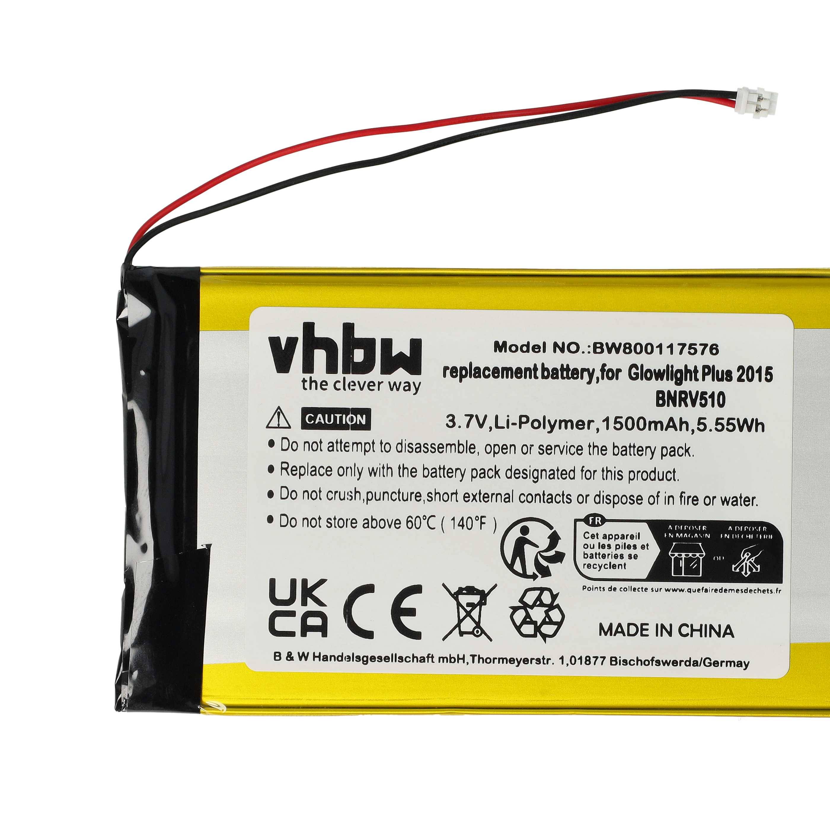 vhbw Akku kompatibel mit Barnes & Noble BNRV510 eBook Reader | (1500 mAh, 3,7 V, Li-Polymer)