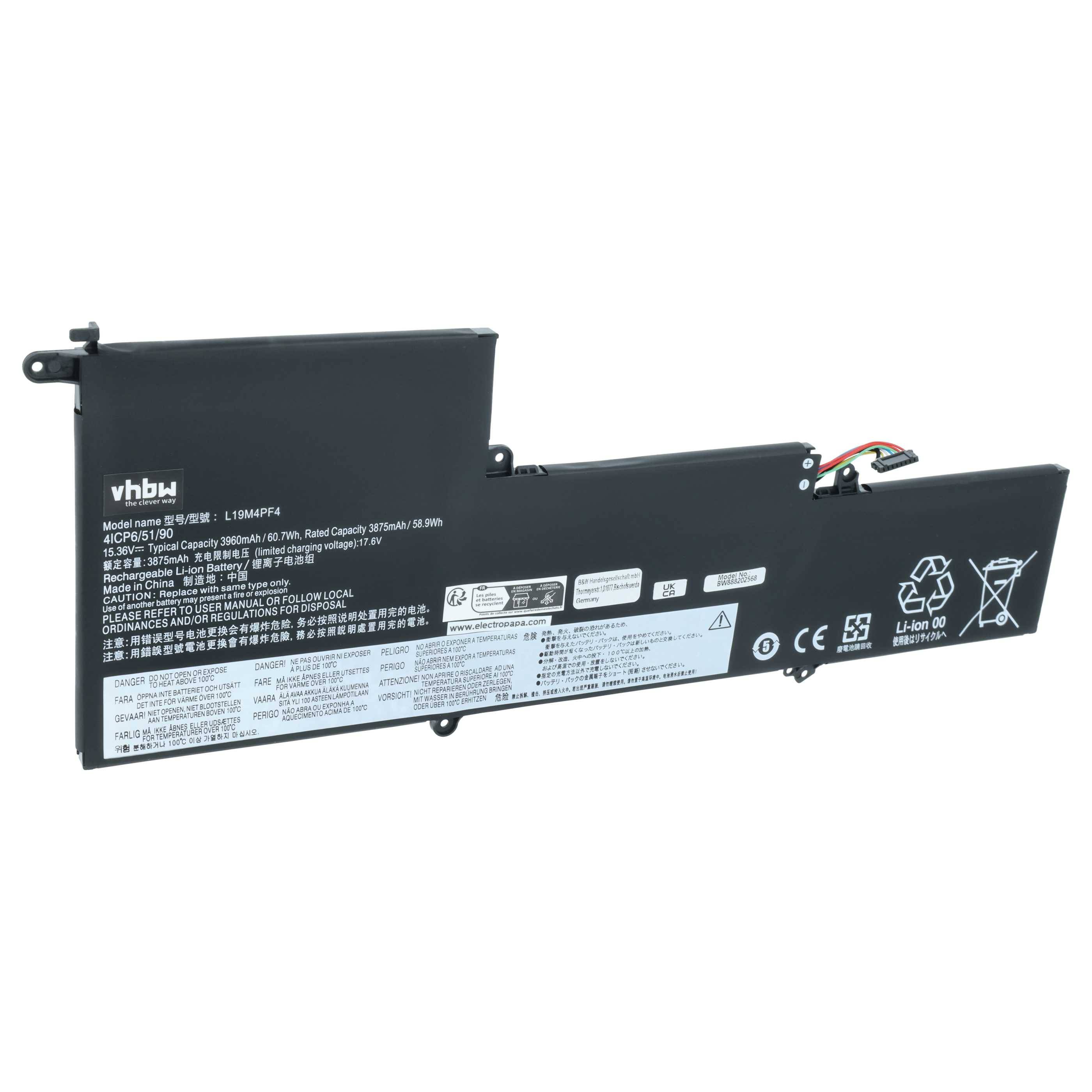 vhbw Akku kompatibel mit Lenovo Ideapad Slim 7-14ITL05 Series -Type 82A6 | Notebook (3850 mAh, 15,36 V, Li-Polymer)