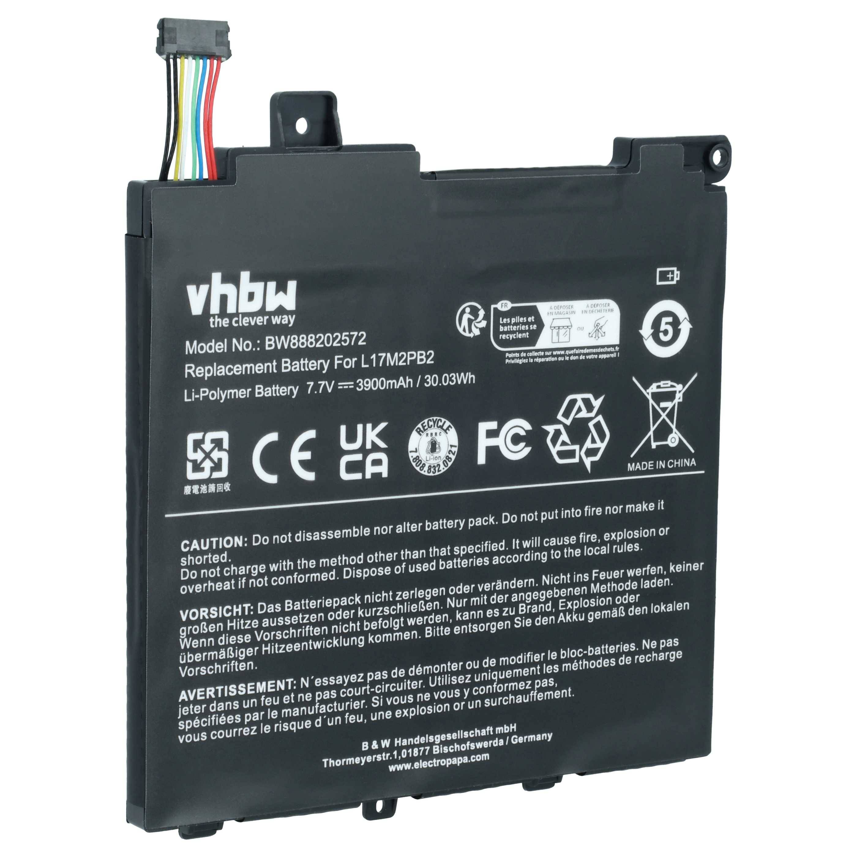 vhbw Akku kompatibel mit Lenovo V130-14IKB-81HQ00GAGE, V130-14IKB-81HQ00MNGE Notebook (3900 mAh, 7,7 V, Li-Polymer)