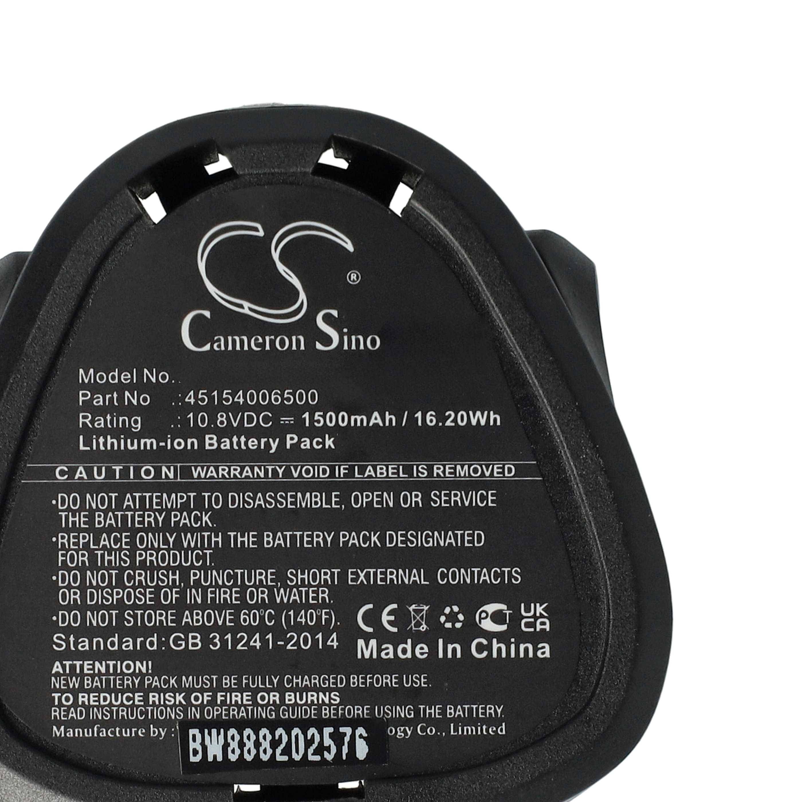 Li-Ion-Akkupack 10,8V 1500mAh 16,20Wh, Cameron Sino, Modell: 45154060CS. Standard: GB 31241-2014. Hergestellt in China. Warnungen und Sicherheitshinweise enthalten.