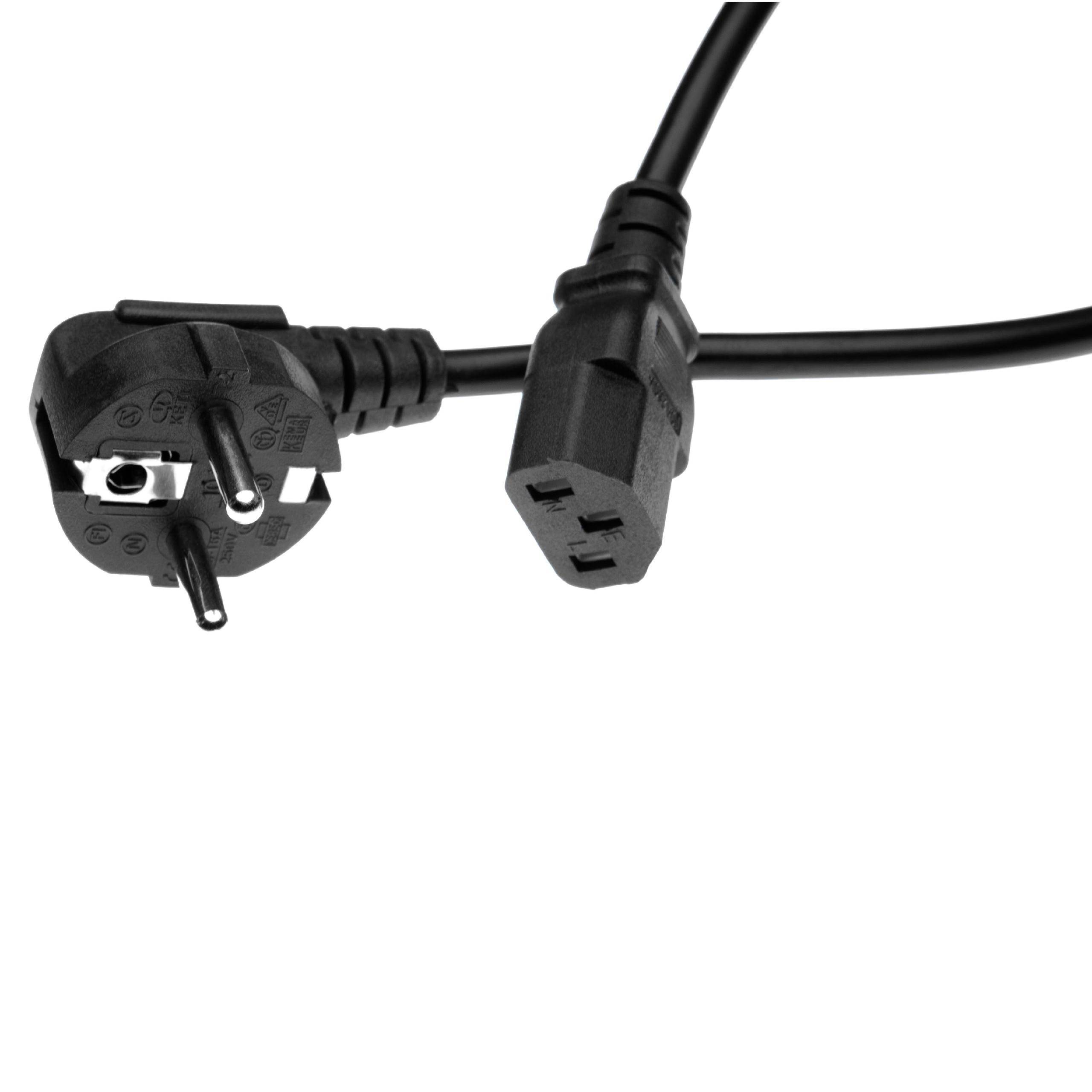 Ein schwarzes Stromkabel mit einem europäischen Stecker auf der einen Seite und einer weiblichen IEC-Buchse auf der anderen Seite, das zum Verbinden elektronischer Geräte verwendet wird.