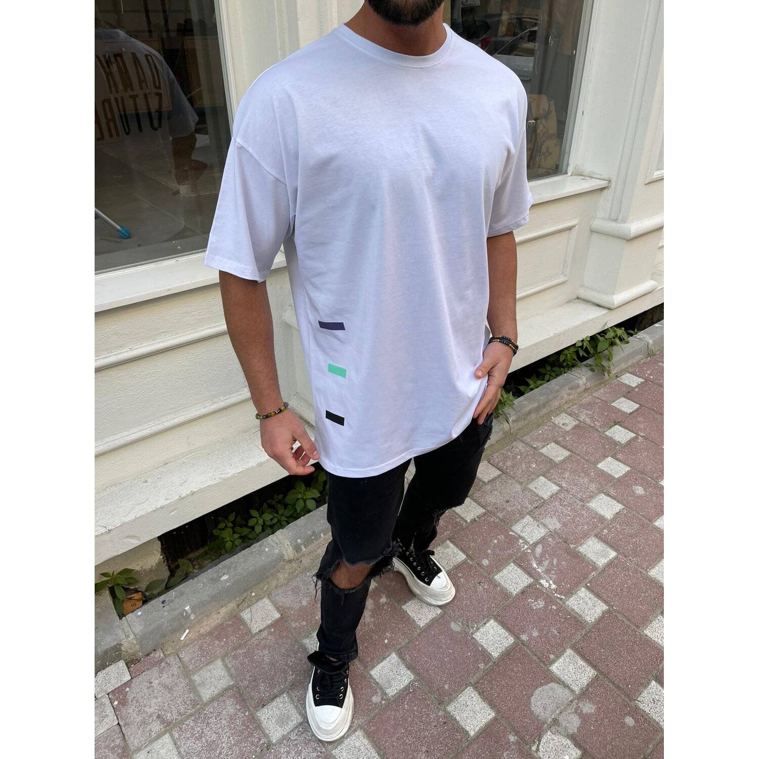 Megaman "DARK FUTUTE" Oversize T-Shirt Herren Sommer Longtee Print Premium Qualität Basic Shirt S Weiß
