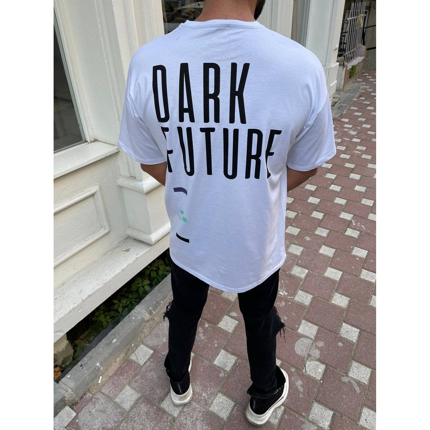 Megaman "DARK FUTUTE" Oversize T-Shirt Herren Sommer Longtee Print Premium Qualität Basic Shirt S Weiß