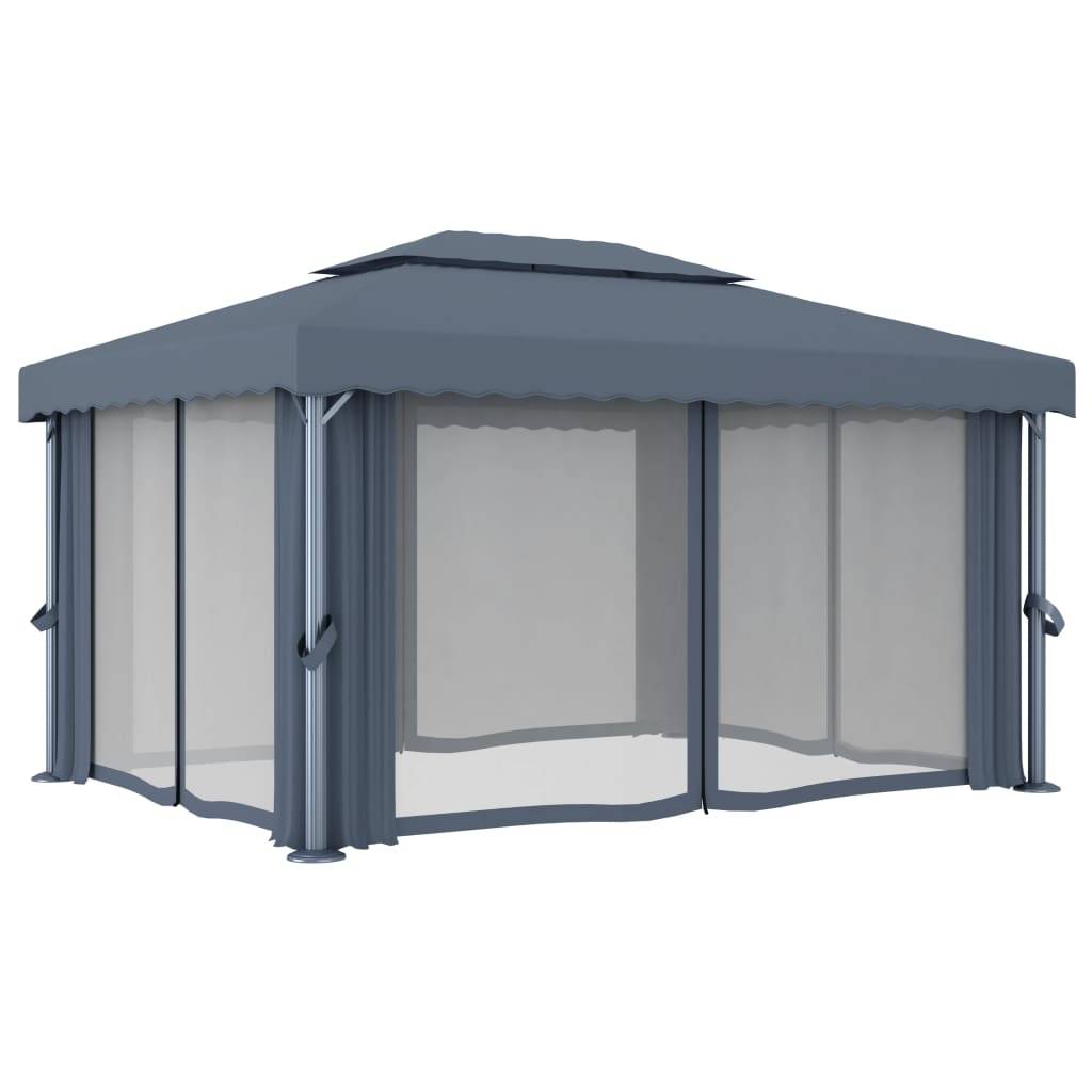 vidaXL Pavillon mit Vorhang 4x3 m Anthrazit Aluminium