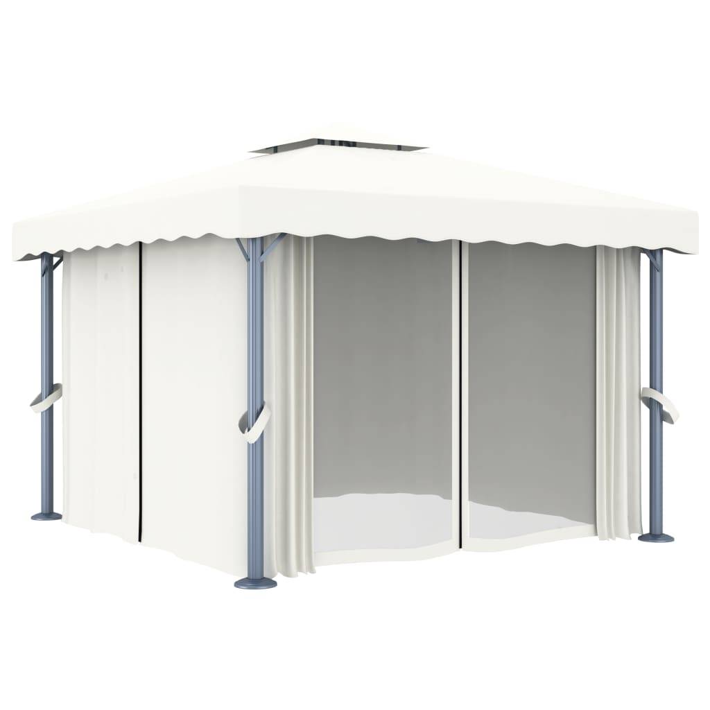 vidaXL Pavillon mit Vorhang 3x3 m Cremeweiß Aluminium