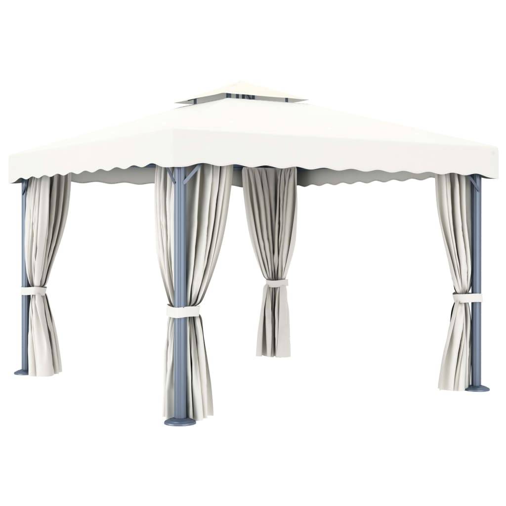 vidaXL Pavillon mit Vorhang 3x3 m Cremeweiß Aluminium