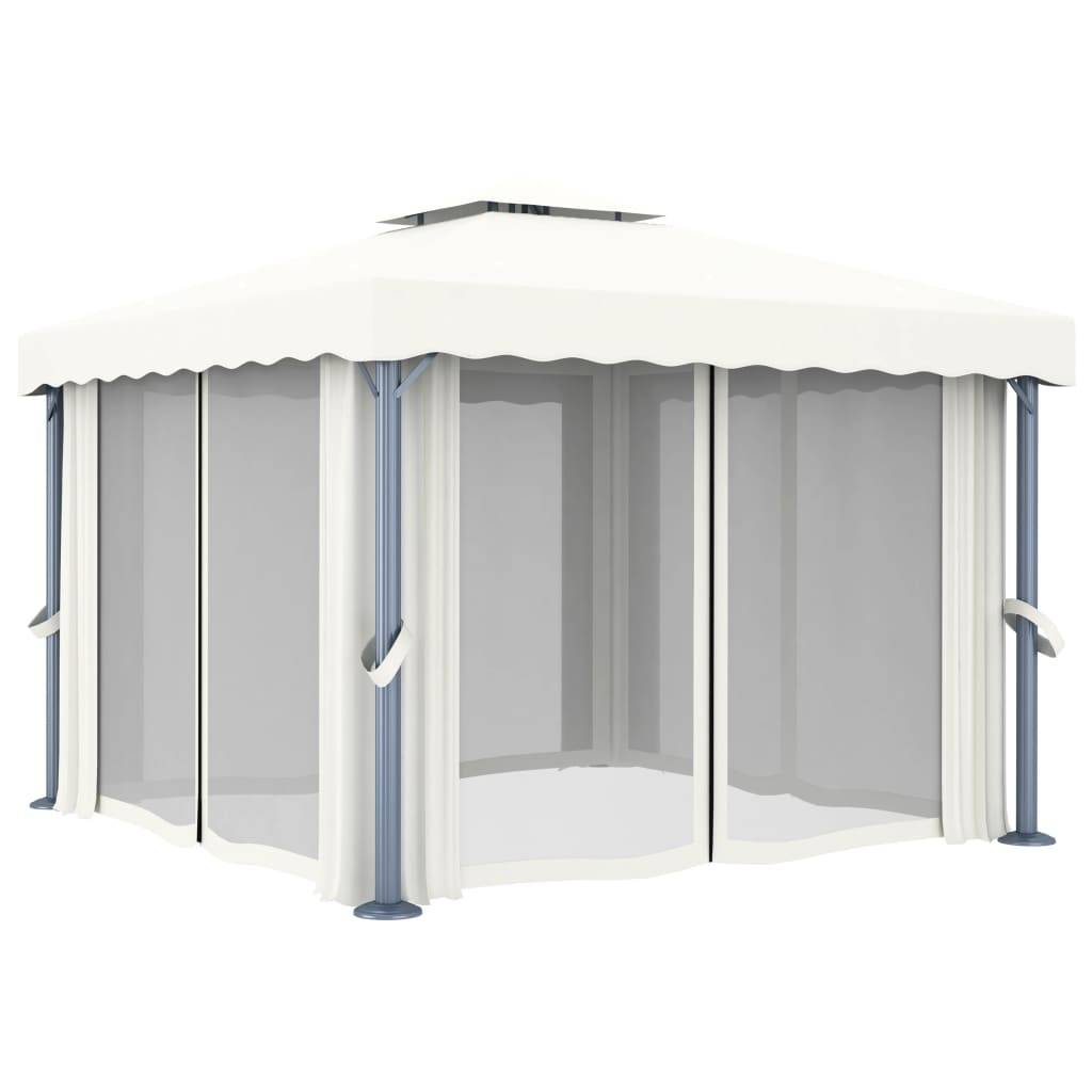 vidaXL Pavillon mit Vorhang 3x3 m Cremeweiß Aluminium