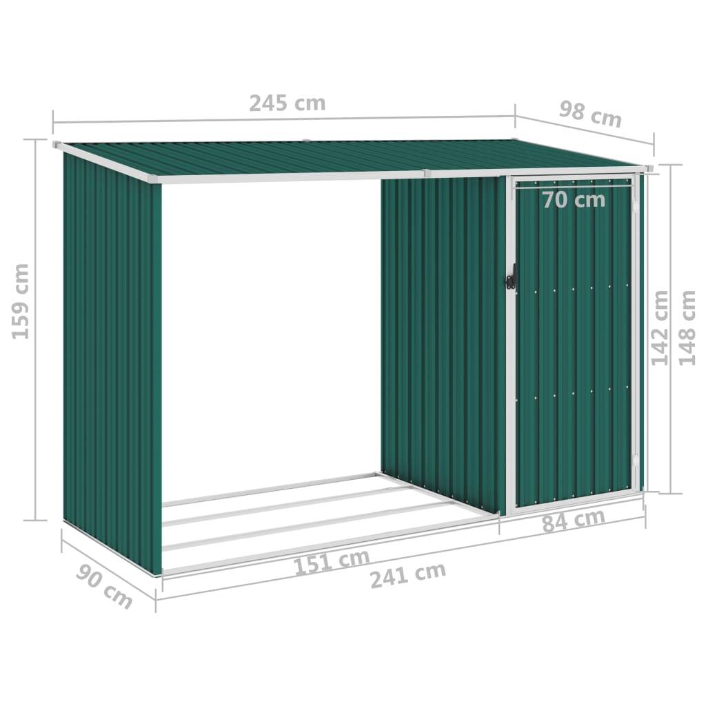 vidaXL Garten Brennholzlager Grün 245x98x159 cm Verzinkter Stahl
