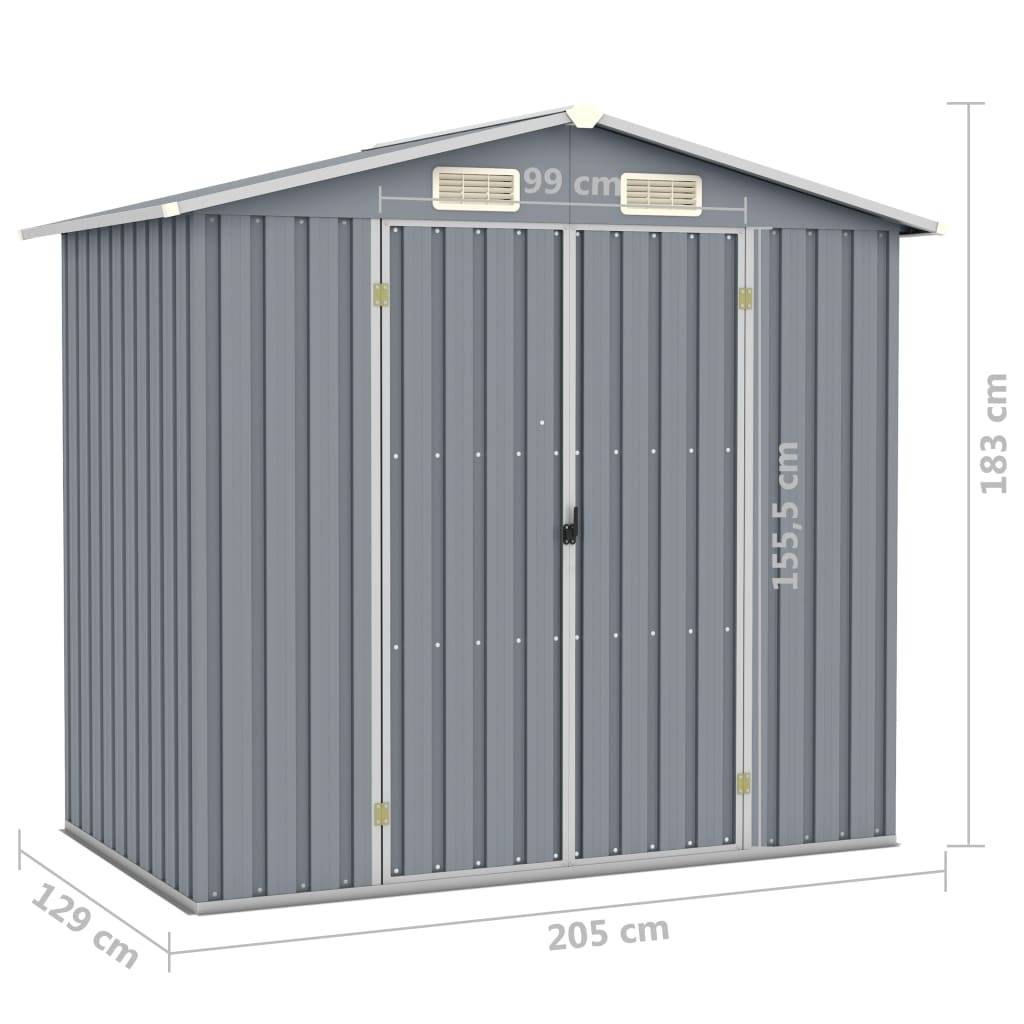 vidaXL Gerätehaus Grau 205x129x183 cm Verzinkter Stahl