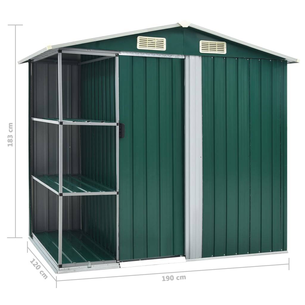 vidaXL Gartenhaus mit Regal Grün 205x130x183 cm Eisen