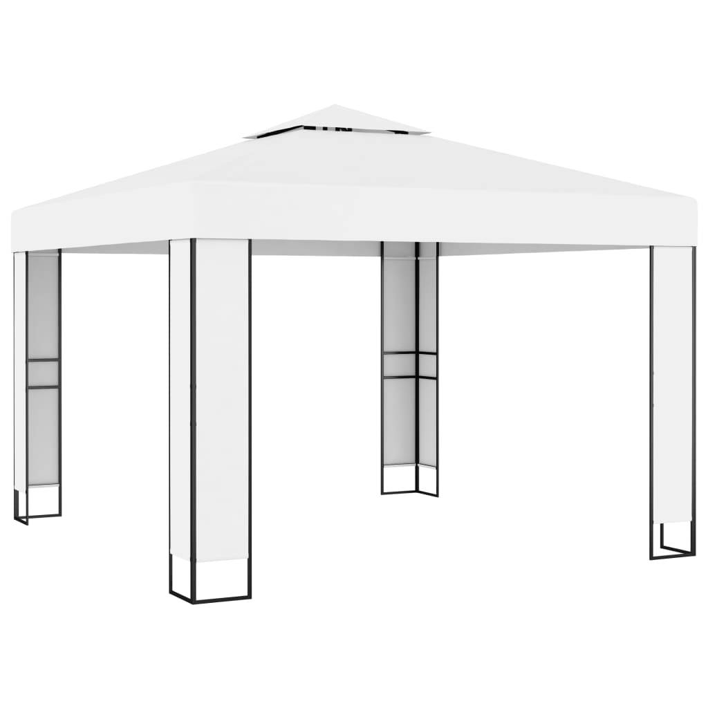 vidaXL Pavillon mit Doppeldach & LED-Lichterkette 3x3 m Weiß