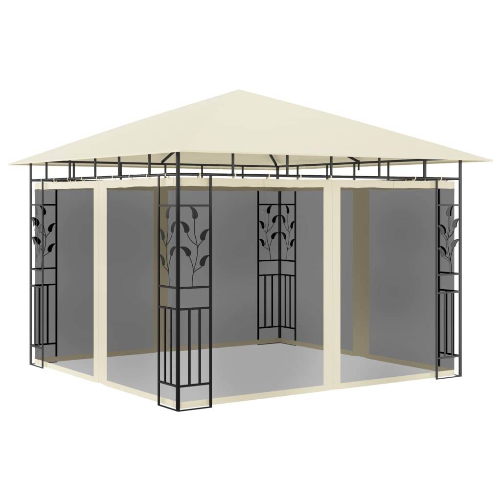 vidaXL Pavillon mit Moskitonetz & LED-Lichterkette 3x3x2,73m Cremeweiß