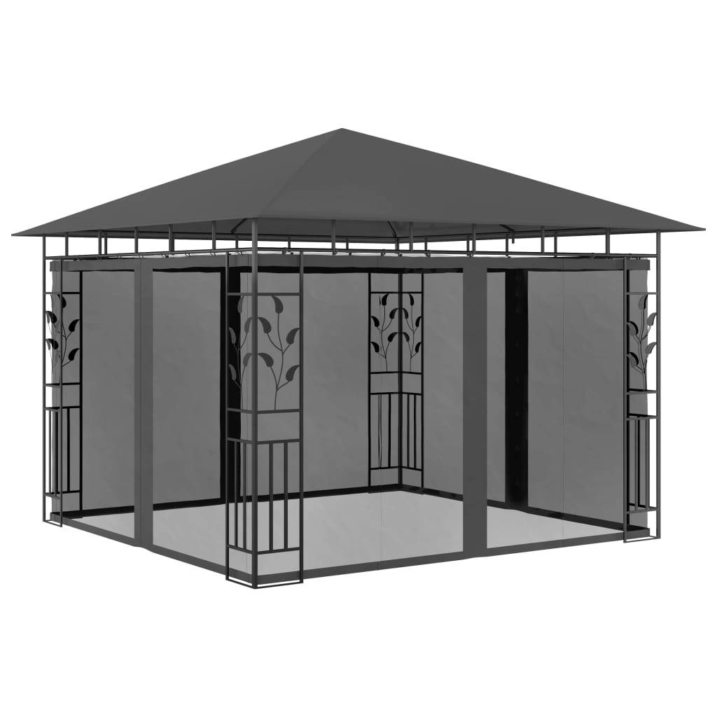 vidaXL Pavillon mit Moskitonetz & LED-Lichterkette 3x3x2,73m Anthrazit