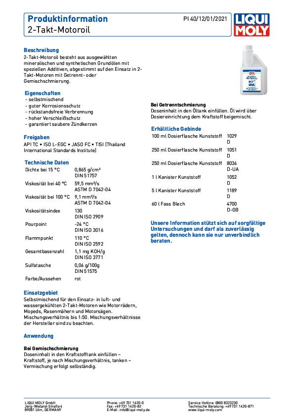 2-Takt-Motoroil 100ml Mischverhältnis b.1:50 Dosierflasche LIQUI MOLY