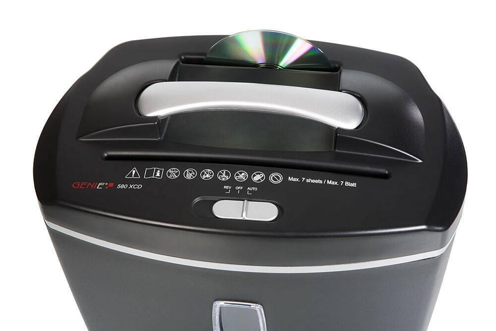 GENIE 580 Aktenvernichter 10 Blatt Partikelschnitt und CD Vernichtung schwarz