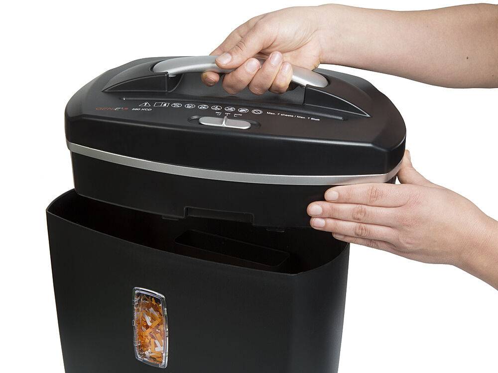 GENIE 580 Aktenvernichter 10 Blatt Partikelschnitt und CD Vernichtung schwarz