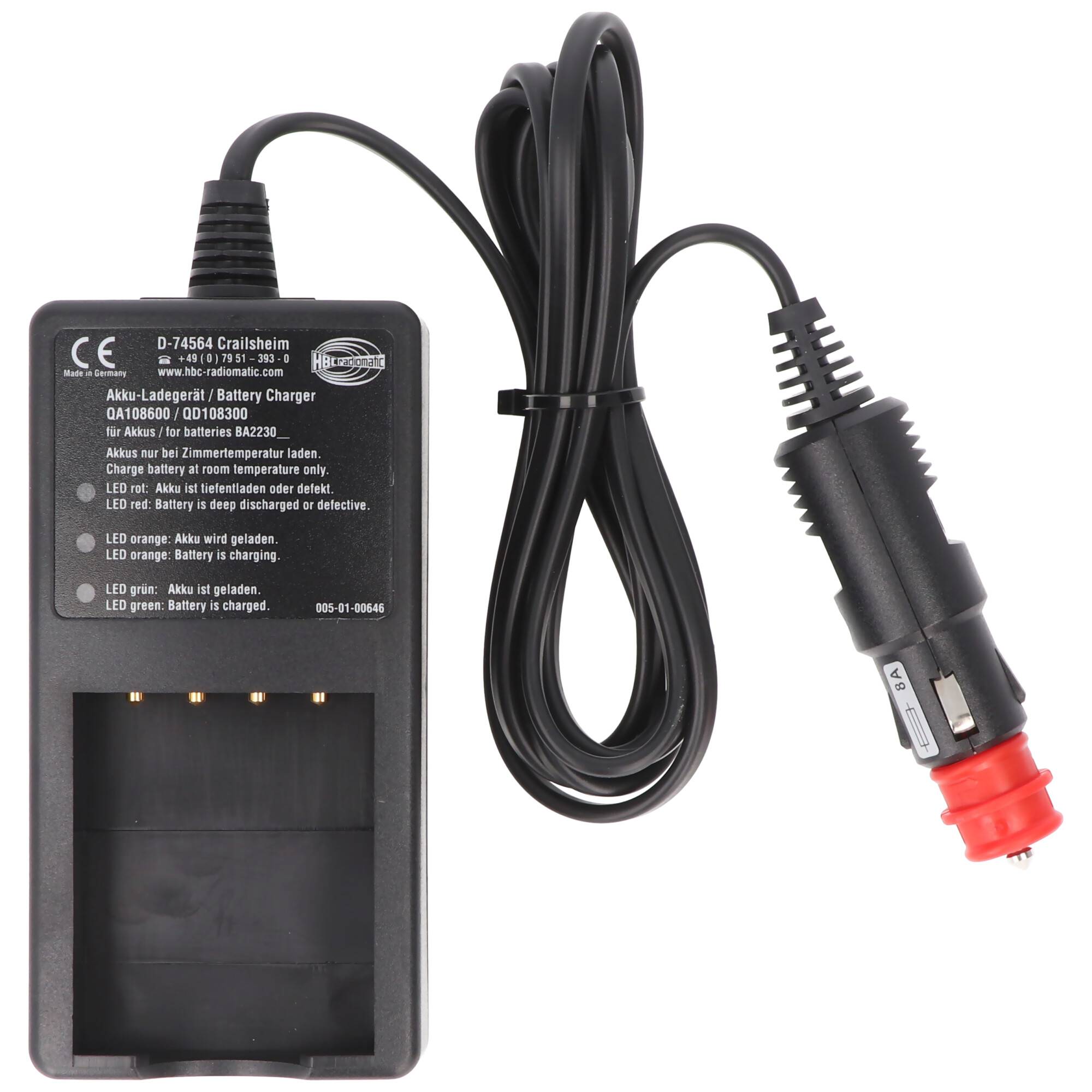 Original-Ladegerät HBC QD108300 passend für HBC BA22300, mit 12 Volt Stecker