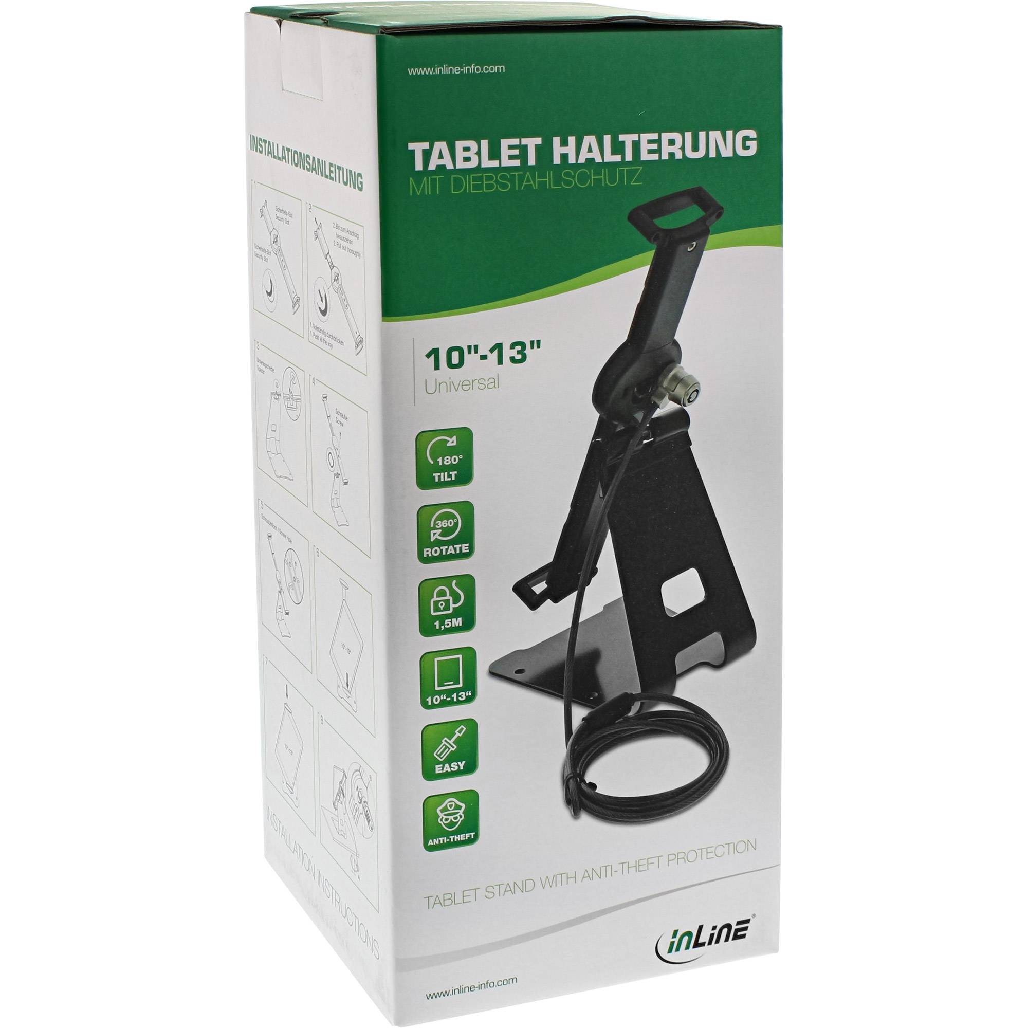 Kasten für eine Tablet-Halterung mit Diebstahlschutz, gekennzeichnet mit „TABLET HALTERUNG MIT DIEBSTAHLSCHUTZ