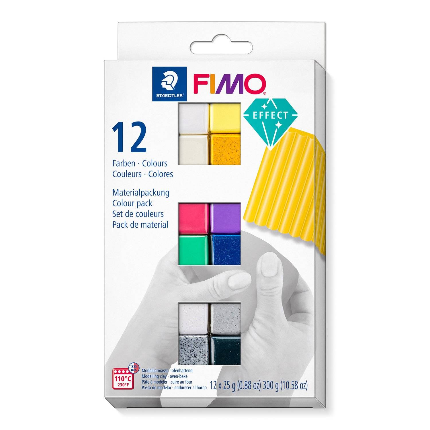 Staedtler FIMO 8013 C, Knetmasse, Schwarz, Blau, Gold, Grün, Grau, Violett, Rot, Silber, Weiß, Gelb, 12 Stück(e), 300 g, 25 g, 12 Stück(e)
