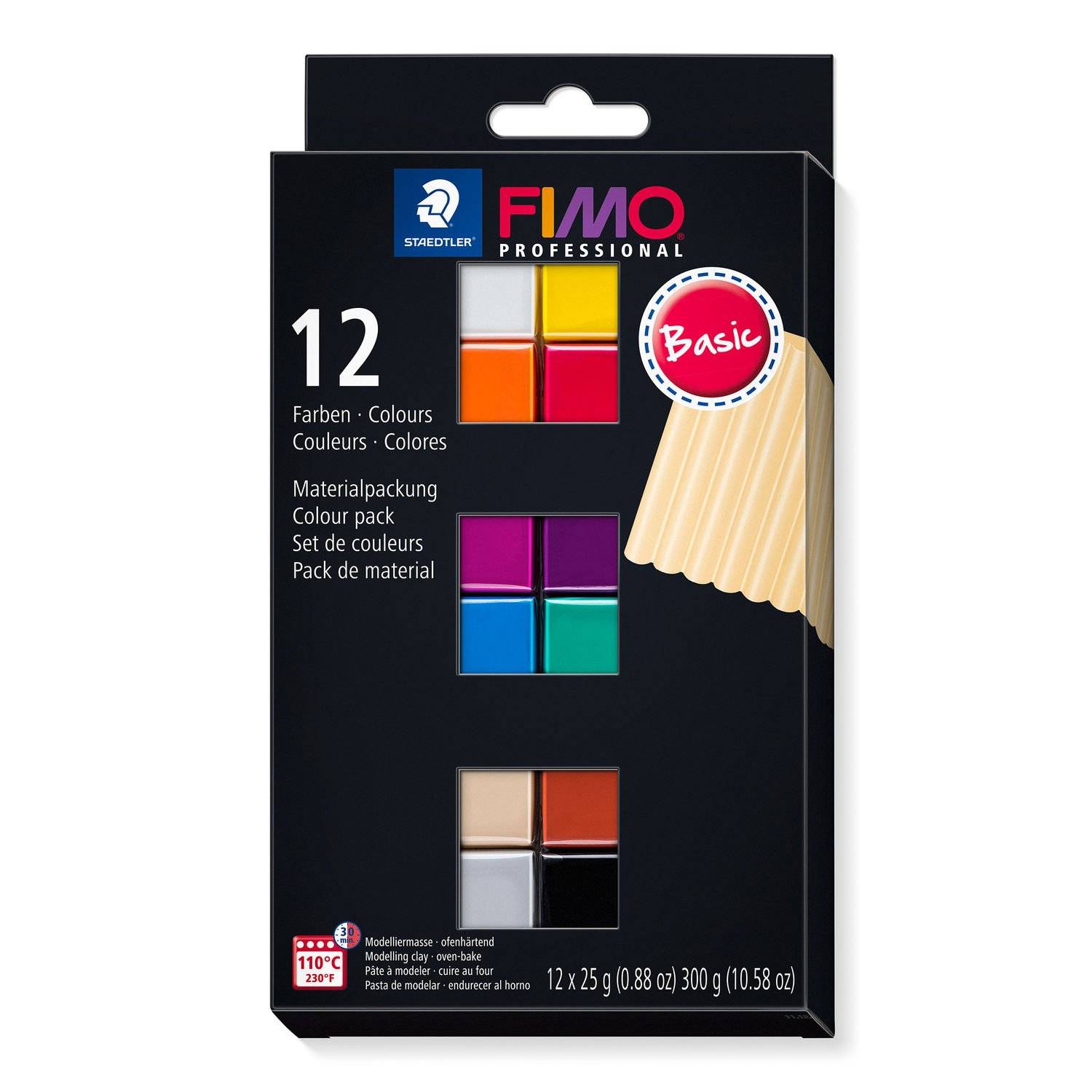 Staedtler FIMO 8043 C, Modellierton, Schwarz, Blau, Champagner, Grün, Grau, Magenta, Orange, Rot, Terrakotta, Violett, Weiß, Gelb, 12 Stück(e), 12
