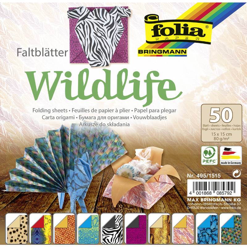 folia Faltblätter "Wildlife", 150 x 150 mm, 80g/qm, 50 Blatt
